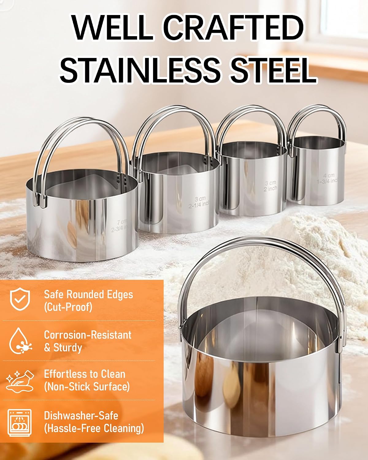 Biscuit Cutter Set with Handle, 5pcs Cookie Cutters image 4