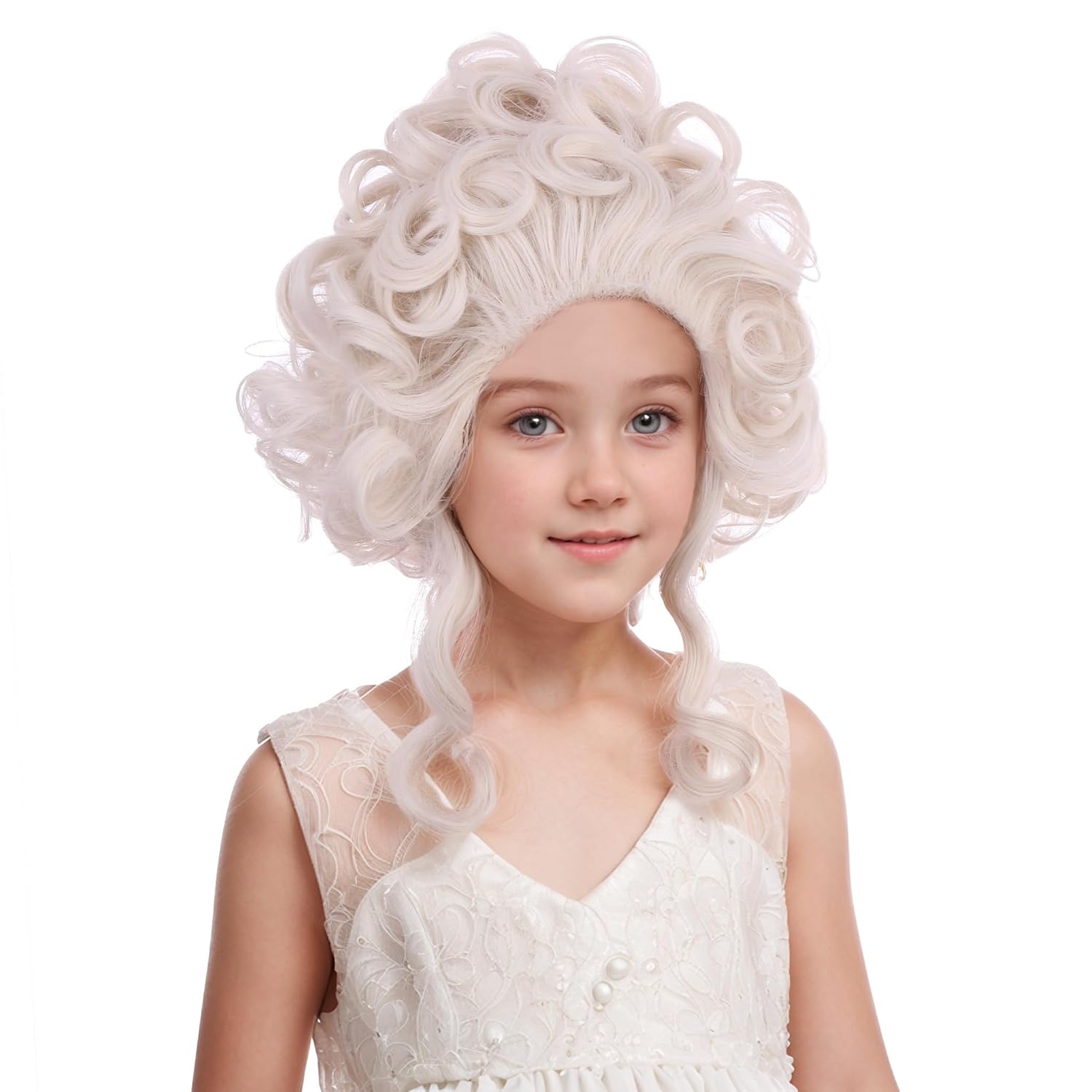 Kid Platinum Blonde Wig Girls Short White Blonde Wavy Curly Wig Retro Wigs for Child Heat Resistant Synthetic Wigs with Cap
