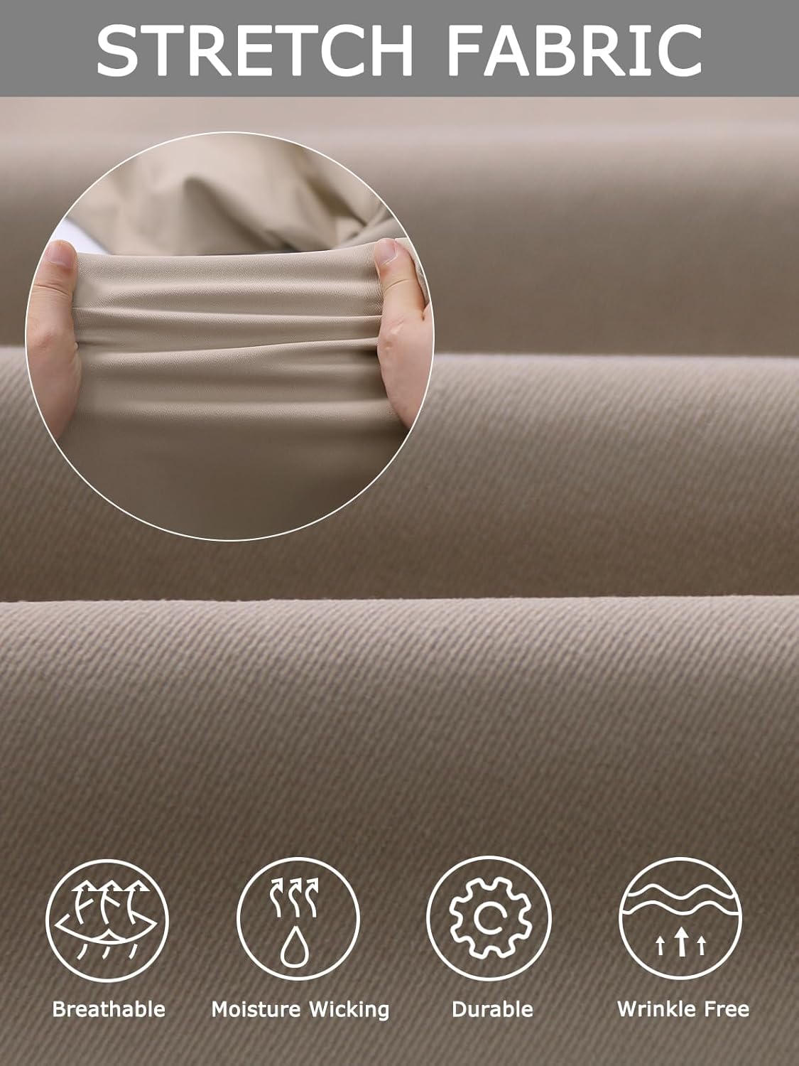 Plaid&Plain Men's Dress Pants Slim Fit Stretch Khaki Pants Wrinkle Free - Image 4