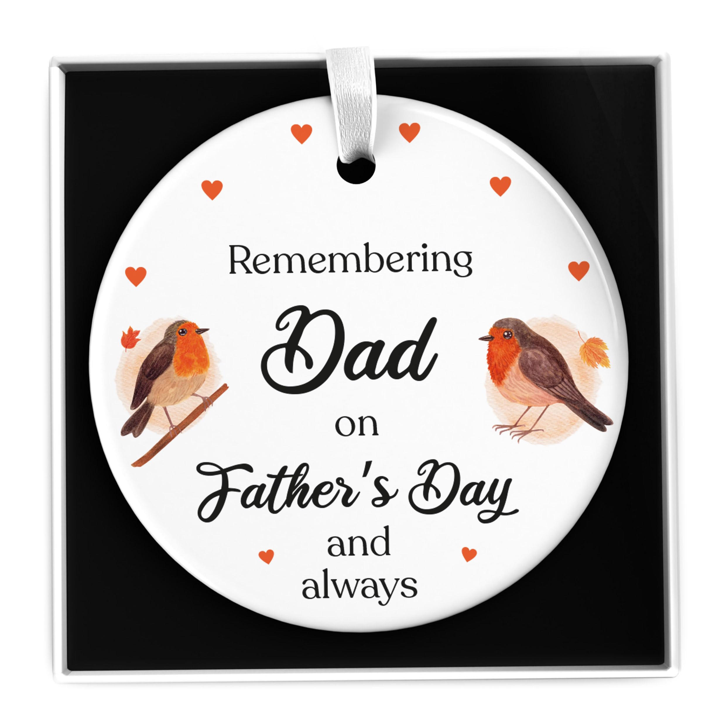 Beecreative Fathers Day Remembrance Ornament - Personalised Robin Memorial Plaque For Dad, Grandad - Fathers Day Memorial - With Gift Box
