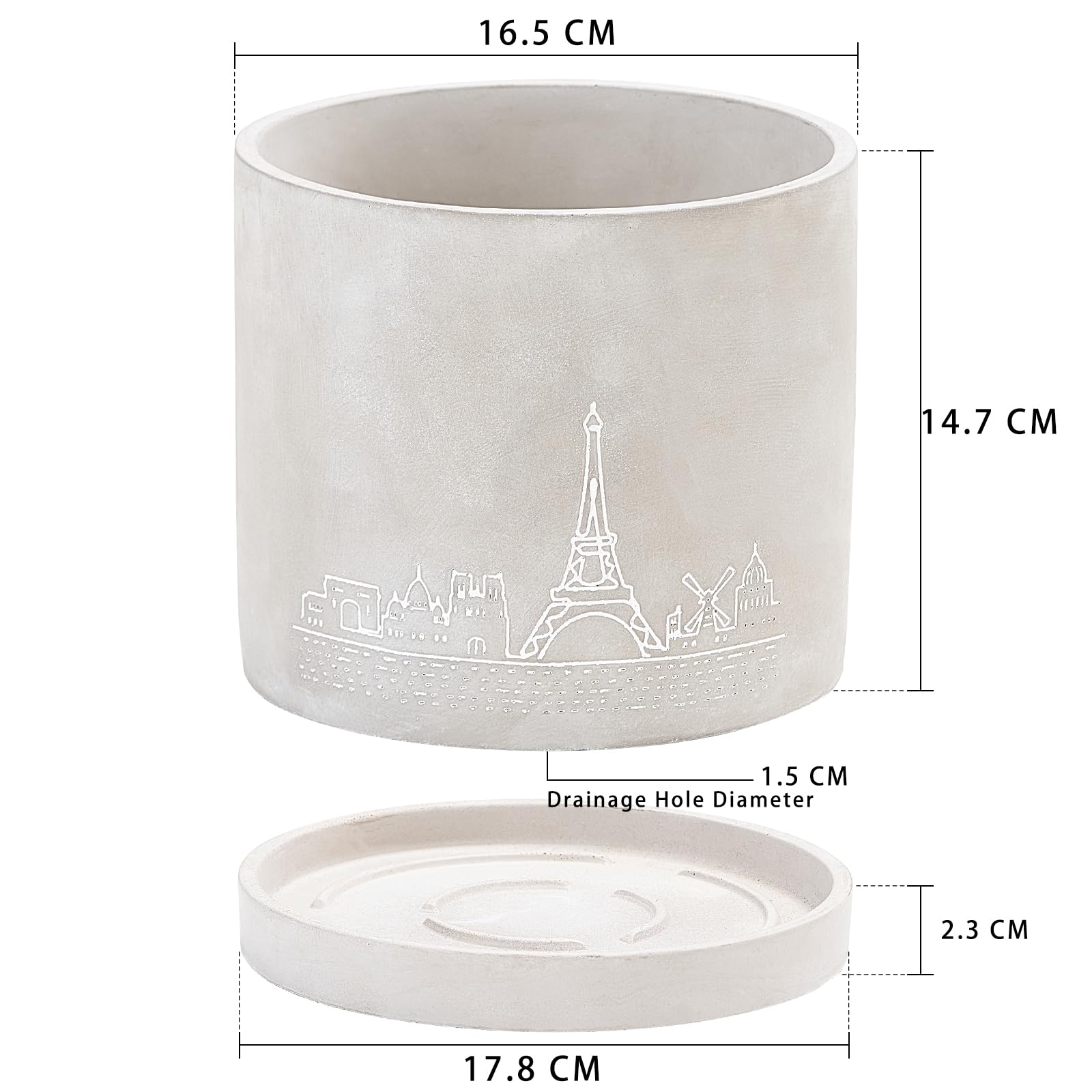 Ekirlin 16.5cm Flower Plant Pot Indoor, Grey Cement Garden Planter Concrete Planter with Drain Hole Saucer - Image 4