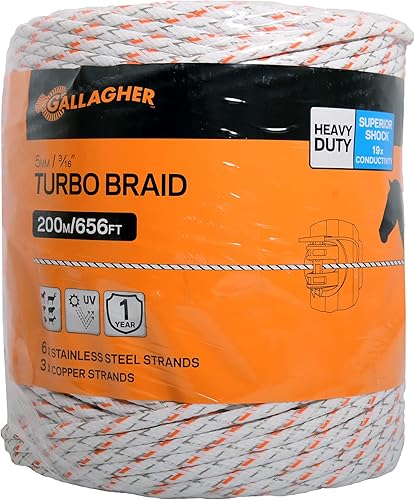 Gallagher Valla eléctrica Turbo Equine Braid  Cercado resistente para caballos  656 pies  Conductividad superior  Potencia extrema  para vallas