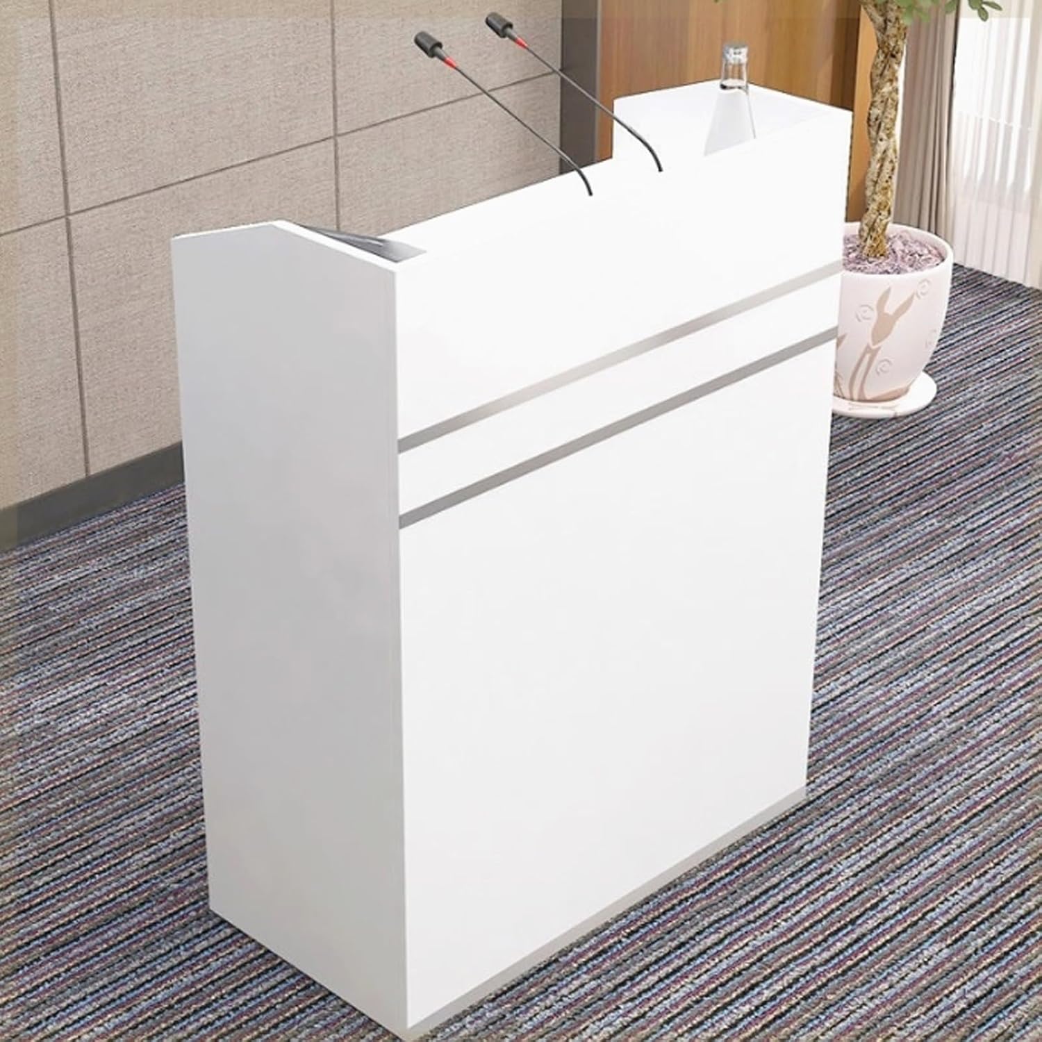 Reception Desk Counter Table,Small Reception Table with Lockable Drawer,Front Desk Reception Room Table with Protective Fence,Retail Checkout Counter Multi-Layer STO