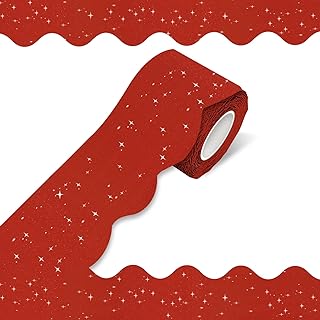 70Ft Shine Scalloped Bulletin Board Border- Red Bulletin Board Border, Shiny Red Trim Decorative Roll for Classroom, School, Office, Home
