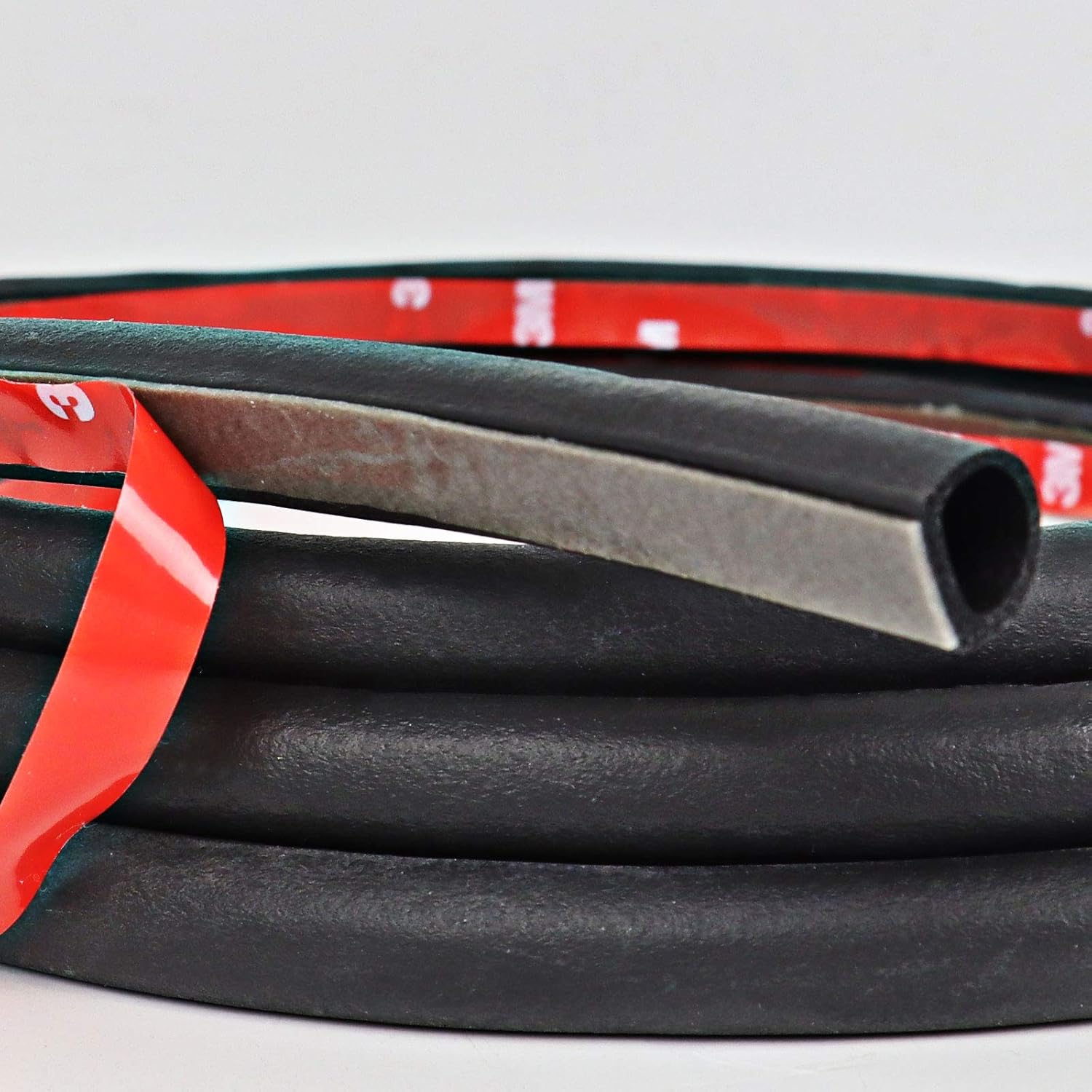1/2" x 7/16"-D Shape Weather Stripping-Flexible PVC with Sensitive Adhesive System-Car Engine Cover,Trunk Cover Guard Trim and Car Door-Seal,Soundproof,Waterproof and Reduces Friction-Black