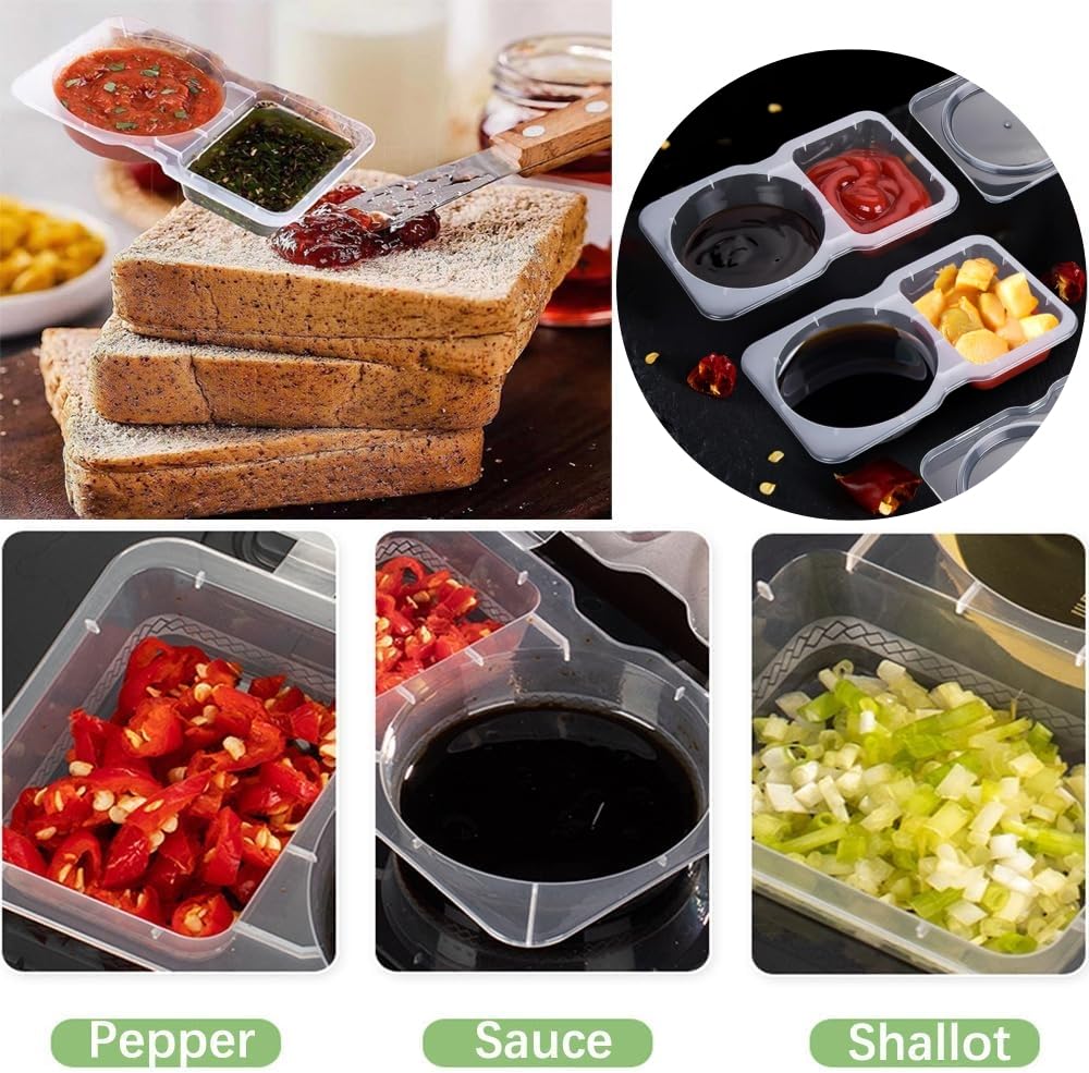 HhBdy Salatdressing Behälter-16 Stück Gewürzbehälter mit 2 Fächern Snacks Auslaufsichere Gewürzbehälter für Mittagessen Picknicks und Reisen