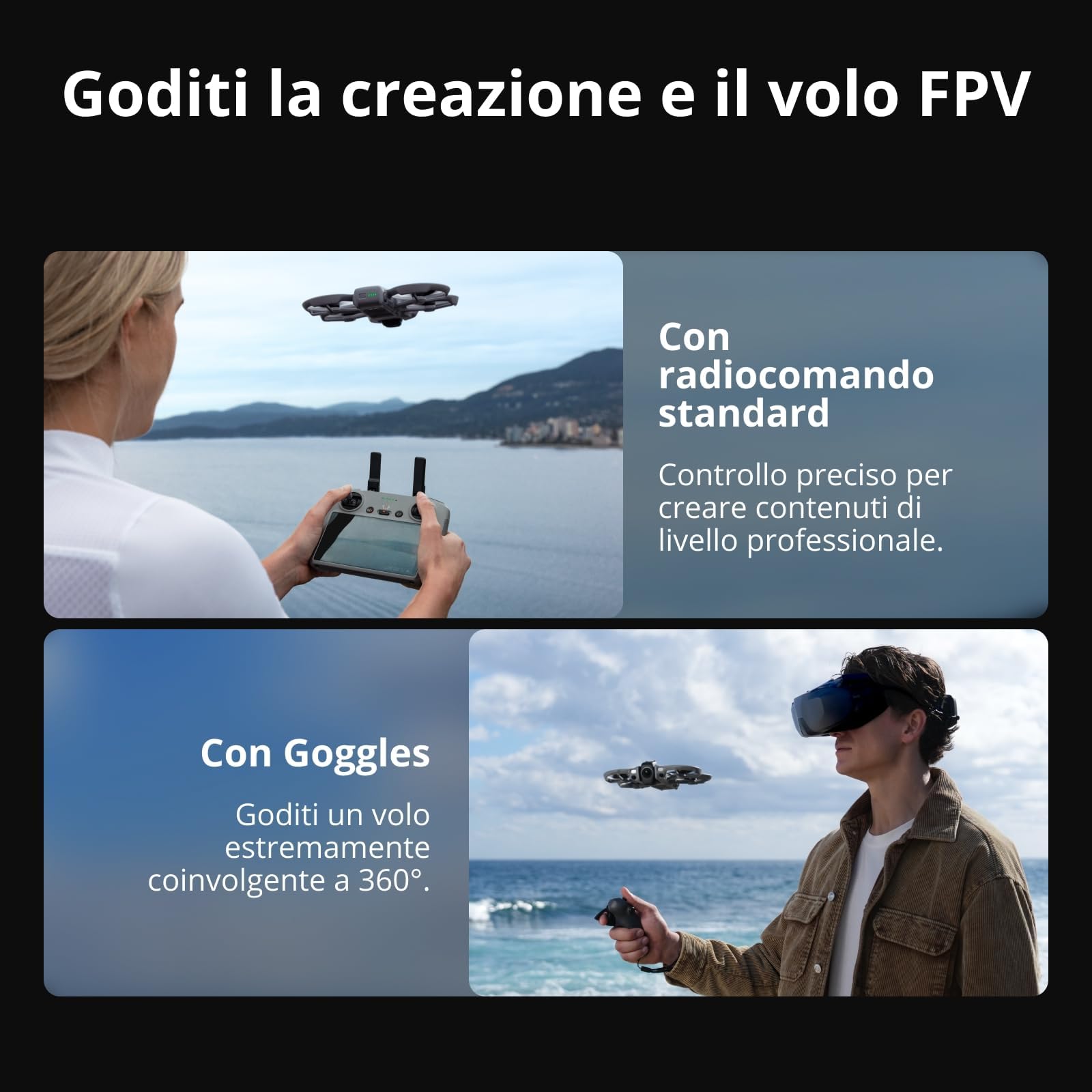 DJI Avata 360 Combo Motion Fly More con accessori, drone a 360° con imaging 8K da 1 pollice, paraelica, Include Goggles N3 e RC Motion 3, Pad di atterraggio (Memory Card Combo)