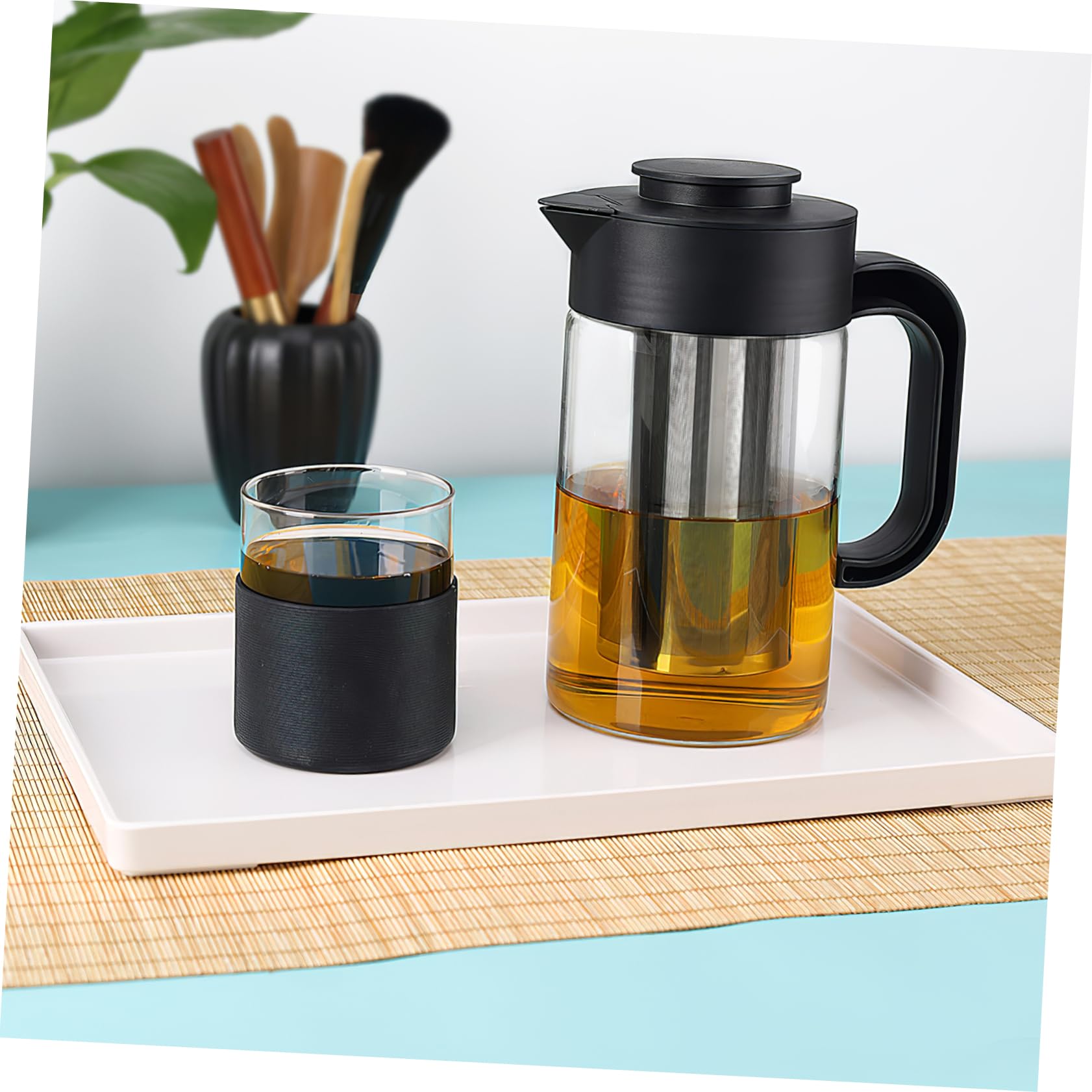 Hochtemperatur Glaskrug mit Deckel 1000ml aus Edelstahl Stabiles Design Teekessel zum Servieren von Kaltem Wasser und Heißem Tee bei Partys