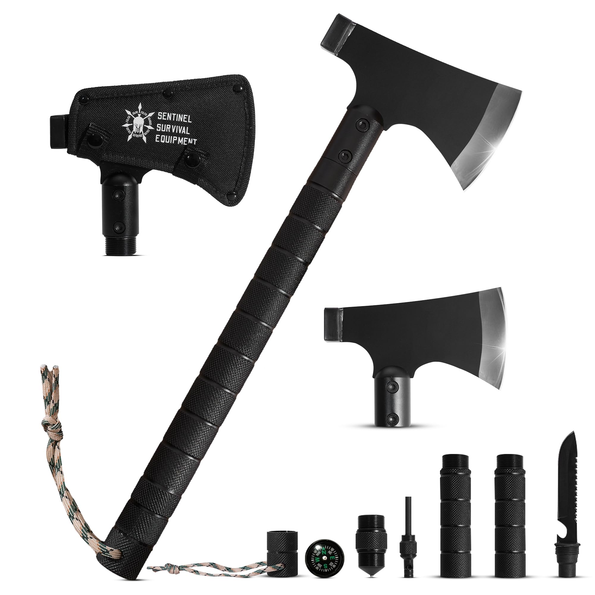 Bushcraft Hatchet - Multi-Tool Camping Hatchet with Firestarter and Saw | Portable Survival Gear | Hiking and Emergency Tools | All-in-One Backpaging Axe for Outdoor Adventures
