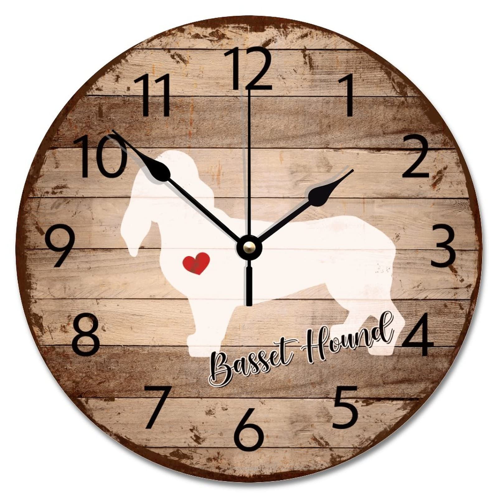 Horloge murale Basset Hound en bois style vintage pour salon et ferme 30 cm