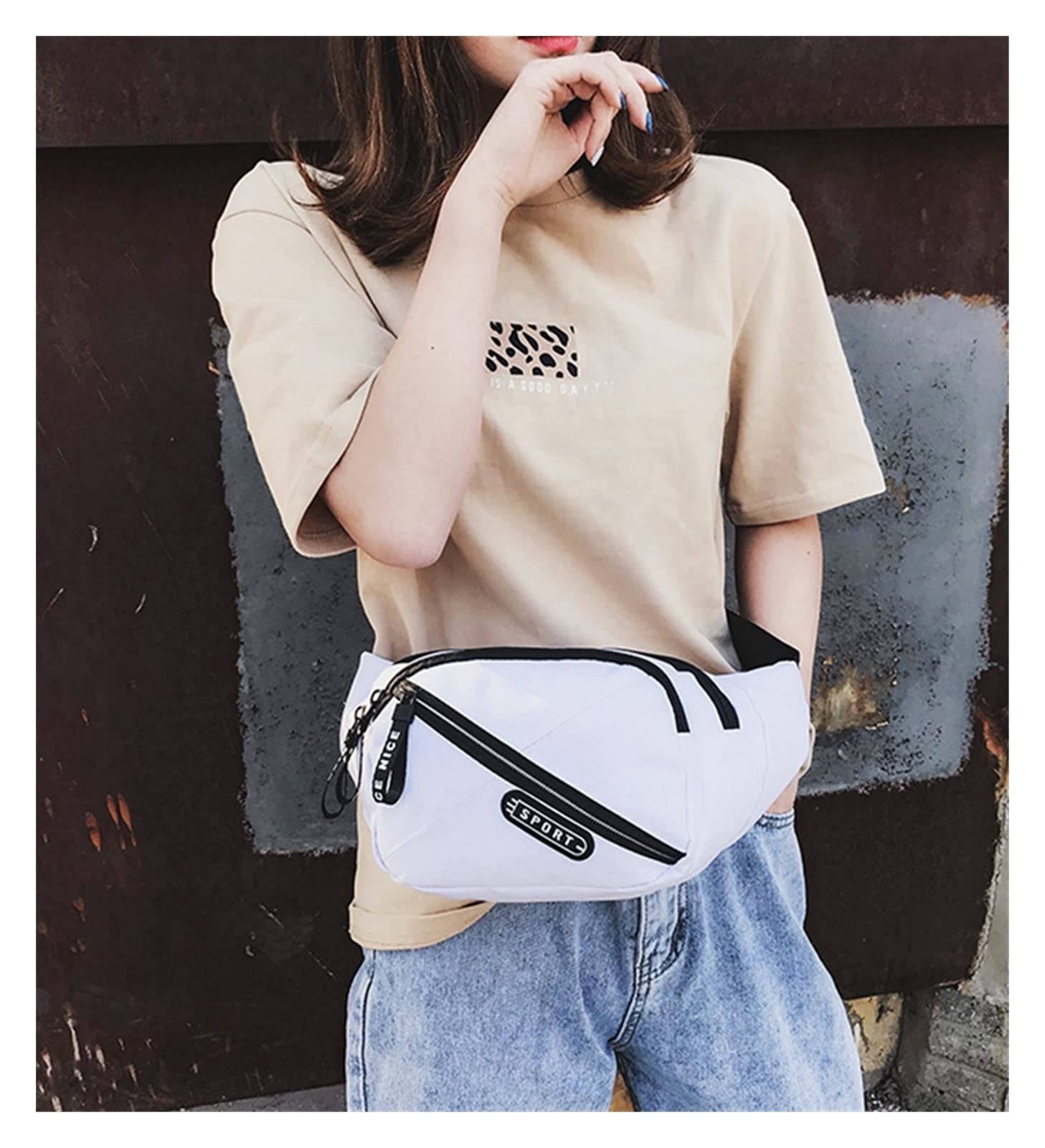 Unisex Fanny Pack Canvas Fashion Letting Cinturón de Cintura Bolso Crossbody Crossbody for Hombres Mujeres (Color : White)