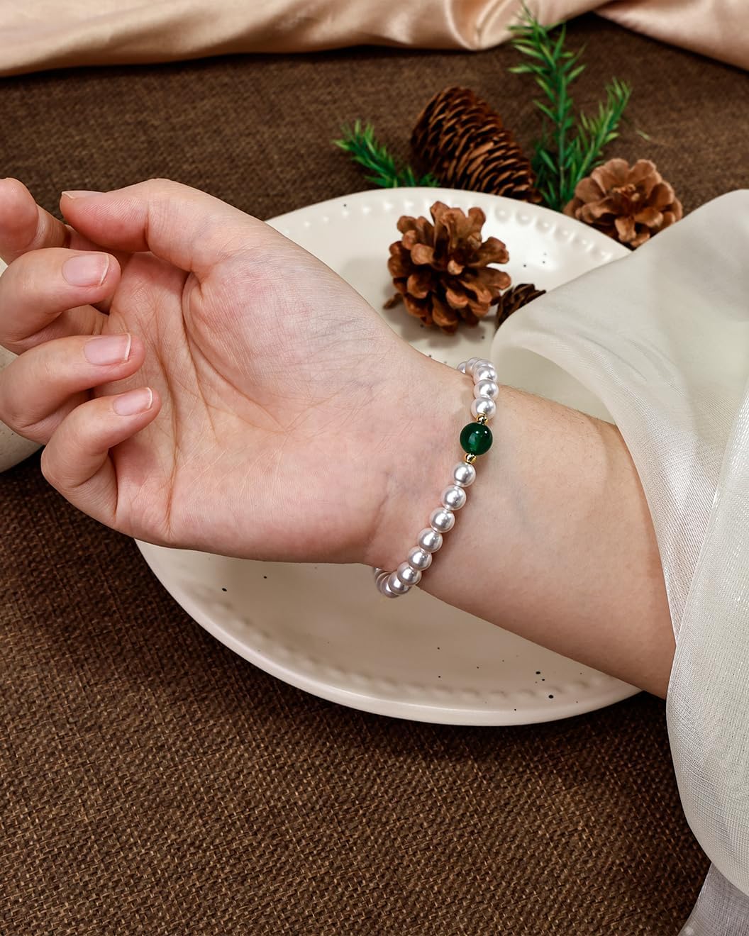 Pearl Bracelets for Women, Gold Plated Bead Bracelet, Dainty Link Bracelets for Women, Adjustable Pearl Jewelry, Beaded Bracelets Stackable Jewelry Gifts for Her - Image 2