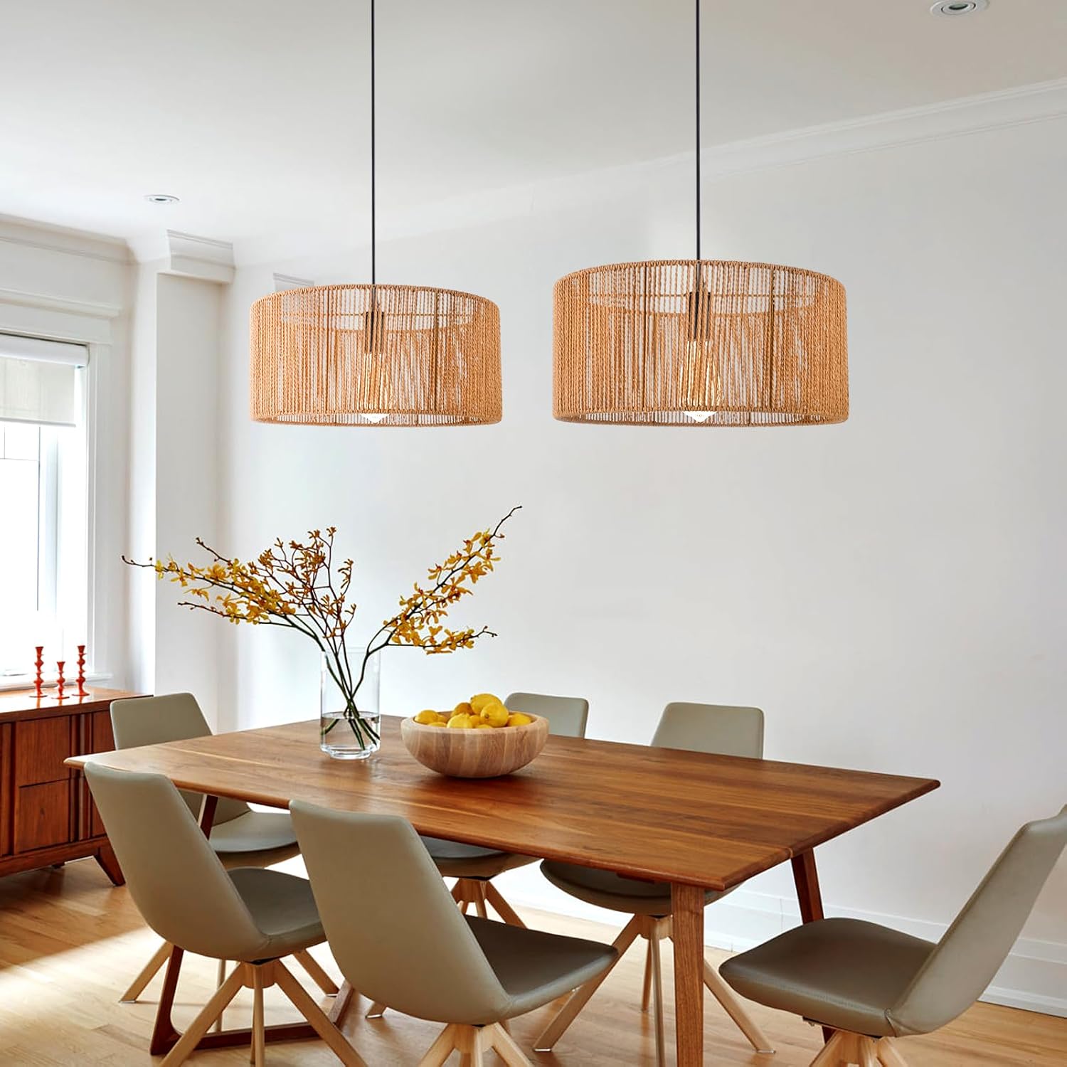 Arturesthome 1 Light Modern Bohemian Pendant Light, Wicker Chandelier Lighting Fixture, Natural ...