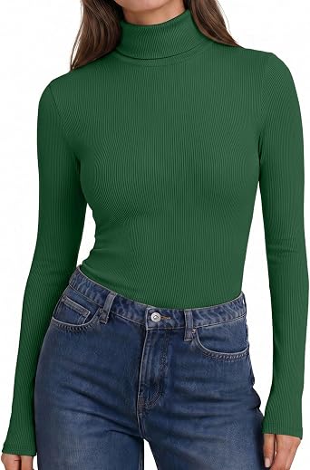 Ekouaer Womens Turtleneck Tops Winter Ribbed Long Sleeve Shirts