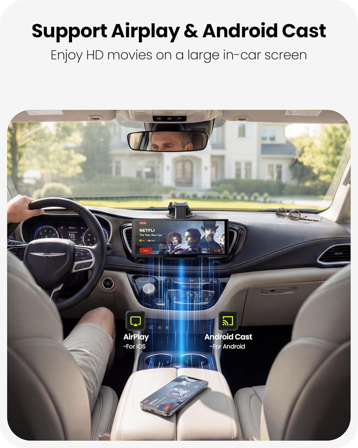 9.26" Portable CarPlay Screen for Apple Carplay & Android Auto with 4K Dash Cam & HD Backup Camera, Wireless Car Play with Strongest Bluetooth 5.2, OTA Updates, Voice Control, GPS Navigation