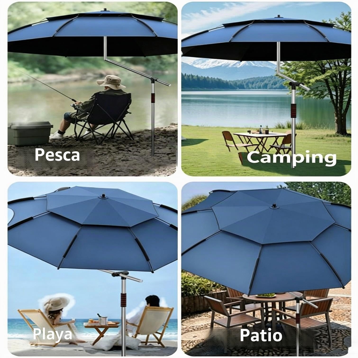 Gran sombrilla 260/240 / 220cm, sombrilla de pesca a prueba de viento protección ultravioleta 50 +, sombrilla inclinada en la punta del suelo, sombrilla de camping/Senderismo, orange-2m