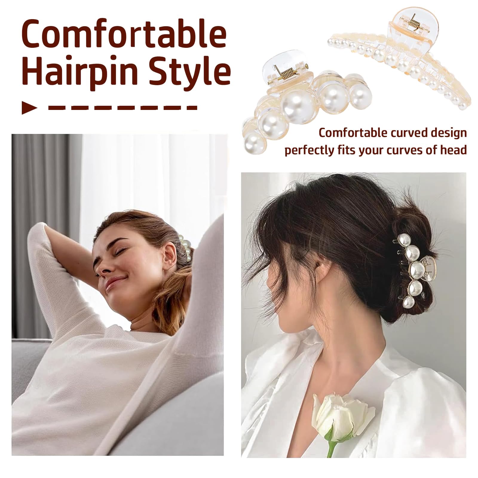 Spunklad 4PCS Pearl Hair Clip, Hair Claw Clips Women, Non-slip Hair Jewellery, Large Claw Clip for Girls Styling Jaw Clips - Image 3