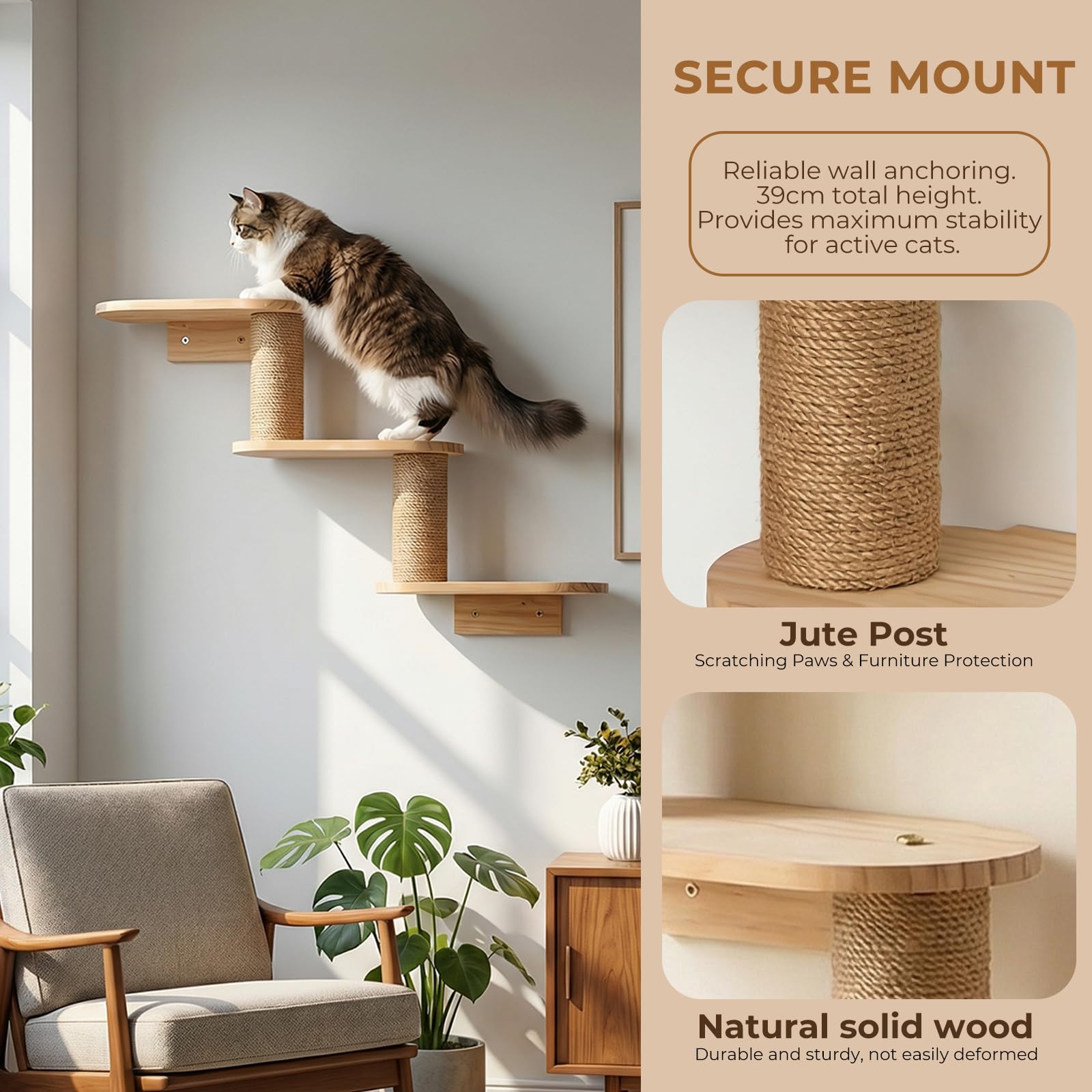 Étagère d'escalade Murale pour Chat, Escalier pour Chats Mural, Arbre à Chats Mural Griffoir, Éagère d'escalade pour Chat, Marche Murale et Griffoir pour Escalade/Gratter/Jouer