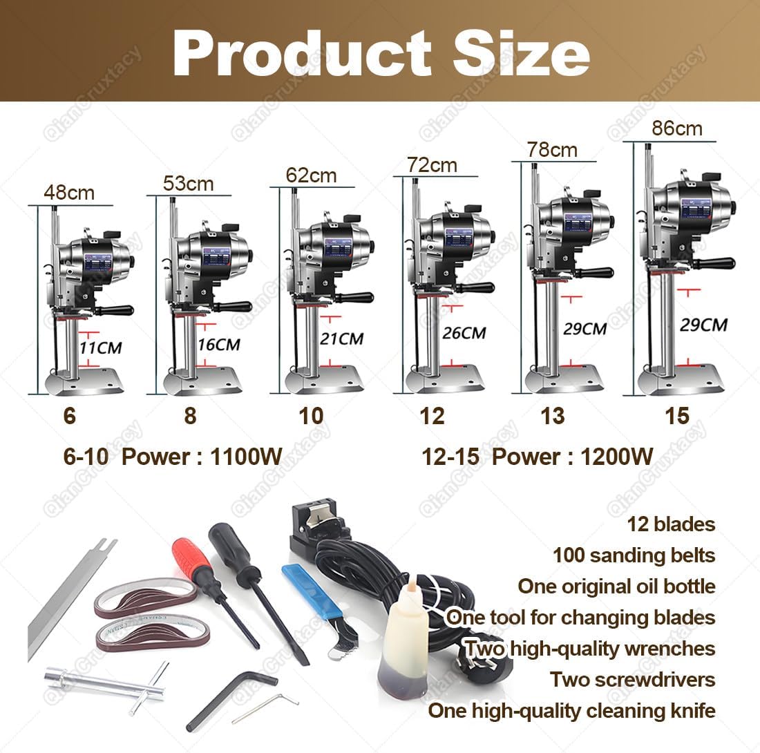Industrial Automatic Sharpening Fabric Cutter,Straight Knife Fabric Cutting Machine,Steel Straight Blade Machine with Durable Copper Motor, for Multilayer Leather,Cloth,Textile 12