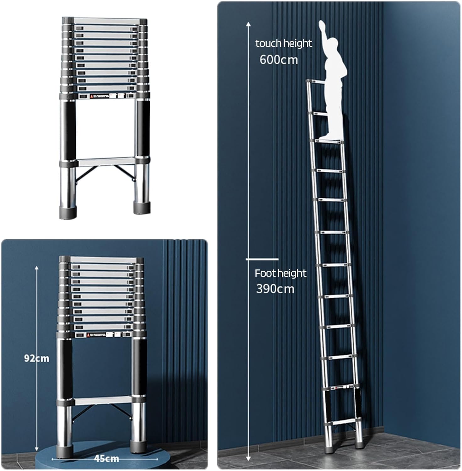 16 FT Telescoping A-Frame Ladder - 330lb Capacity Stainless Steel Folding Ladder, Locking Mechanism & Extra Wide Anti-Slip Pedals, Dual-Mode 8FT/16FT for Home Decor,Outdoor Work, Window Cleaning 1