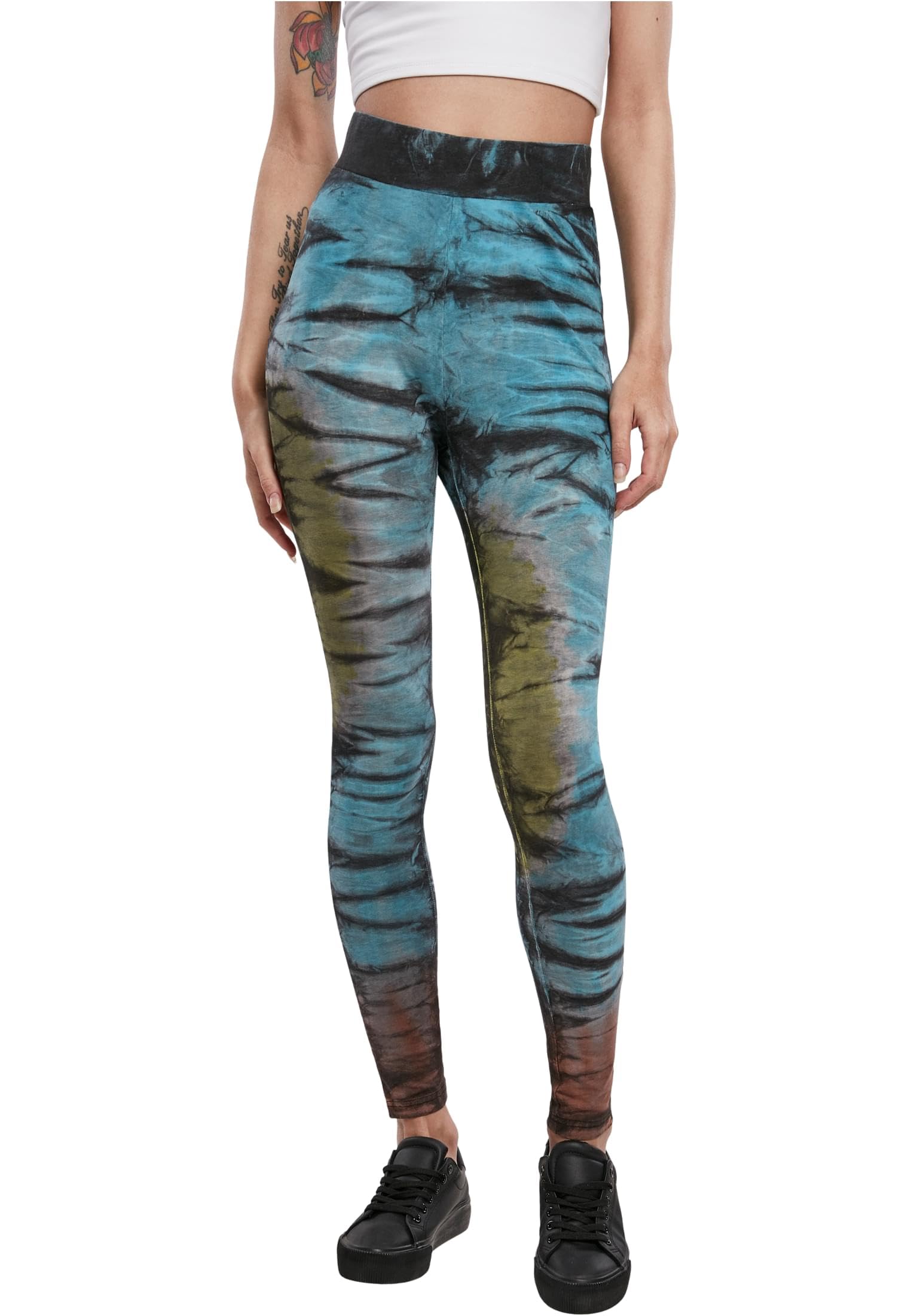 Urban Classics Women's Ladies Cotton Tie Dye High Waist Leggings, Black, XS UK