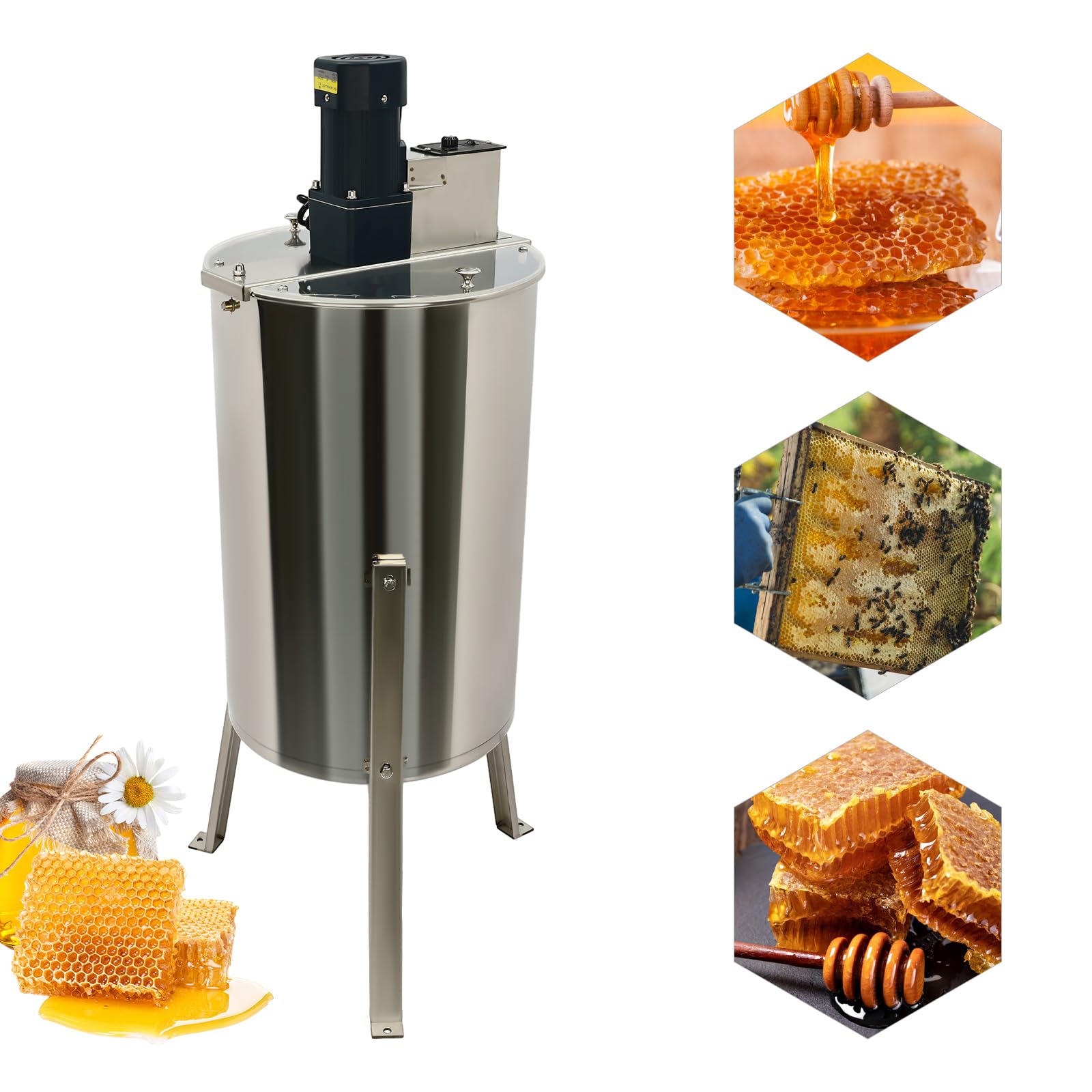 Centrifuga elettrica per miele, 220 V, 140 W, in acciaio inox, 8 telai estrattore di miele con coperchio, alveare, centrifuga per miele e miele, 38 × 60 cm