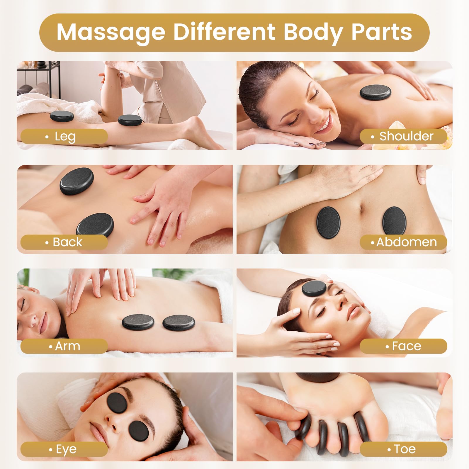Hot Stone Set de masaje de piedras de basalto con caja térmica portátil, dispositivo de calor de piedra caliente para uso doméstico, terapia de masaje, spa, relajación (20)