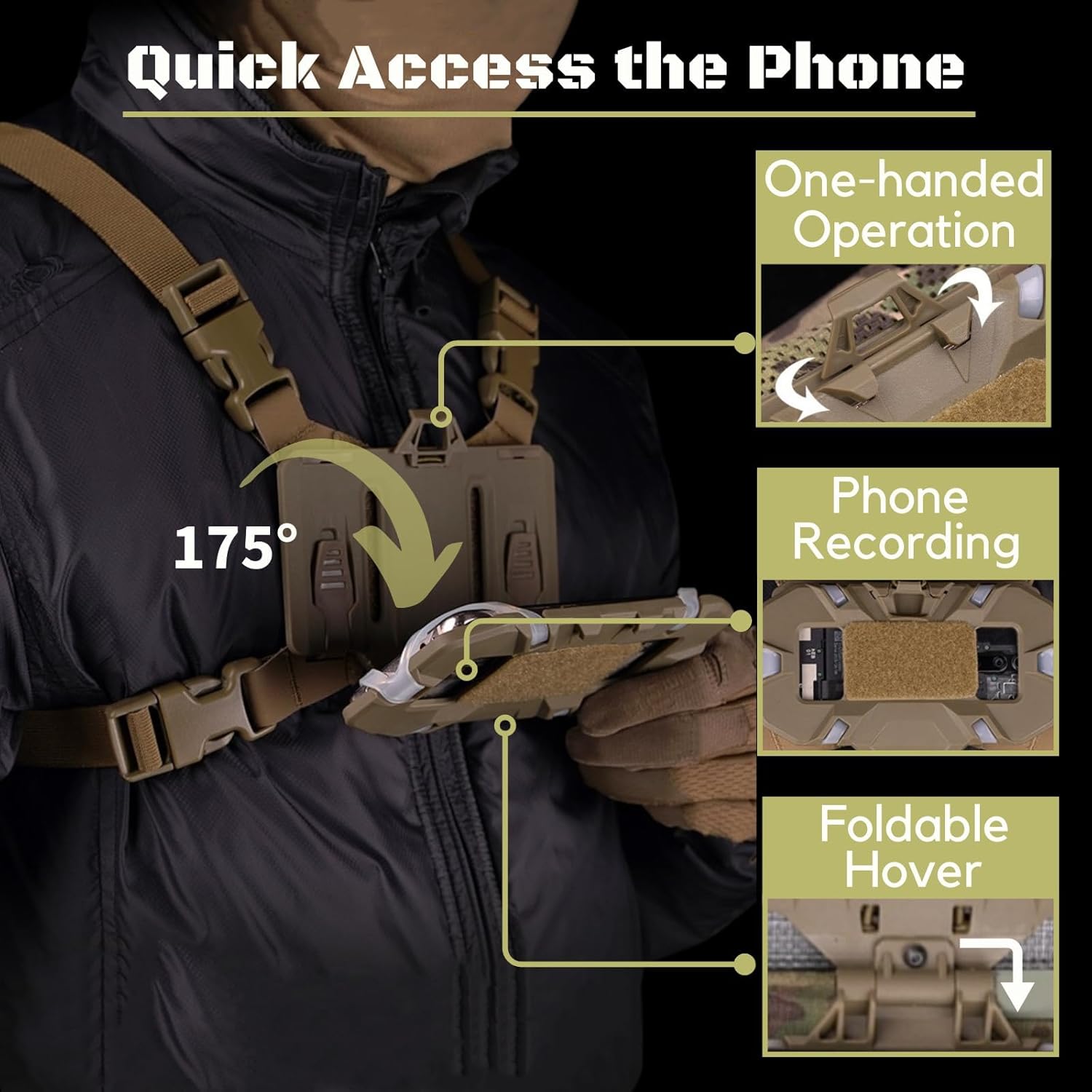 Let-Me-Be FoldPanel Chest Vest Set, Chest Rig Phone Mount for Plate Carrier Accessory Navigation Board, Outdoor Hiking Fishing Cycling Tactical Vest Wearable Phone Carrier for 4.7"-6.7" Screen Black image 4 of 10 B0CNM6BNP9