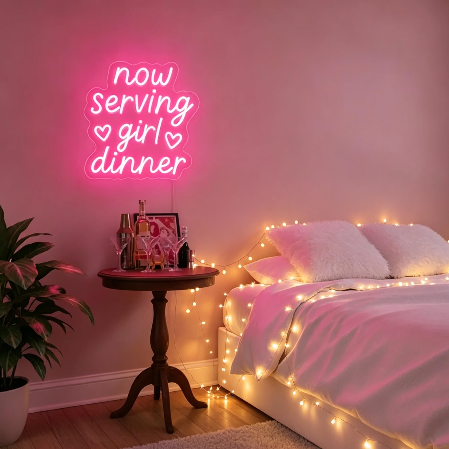 Neonowy znak 'Now Serving Girl' możliwość przyciemniania różowy LED neonowa lampa ścienna urocze serce akcent bar wózek dekoracja ścienna do baru domu, na wieczór panieński, dziewczęcy nocny