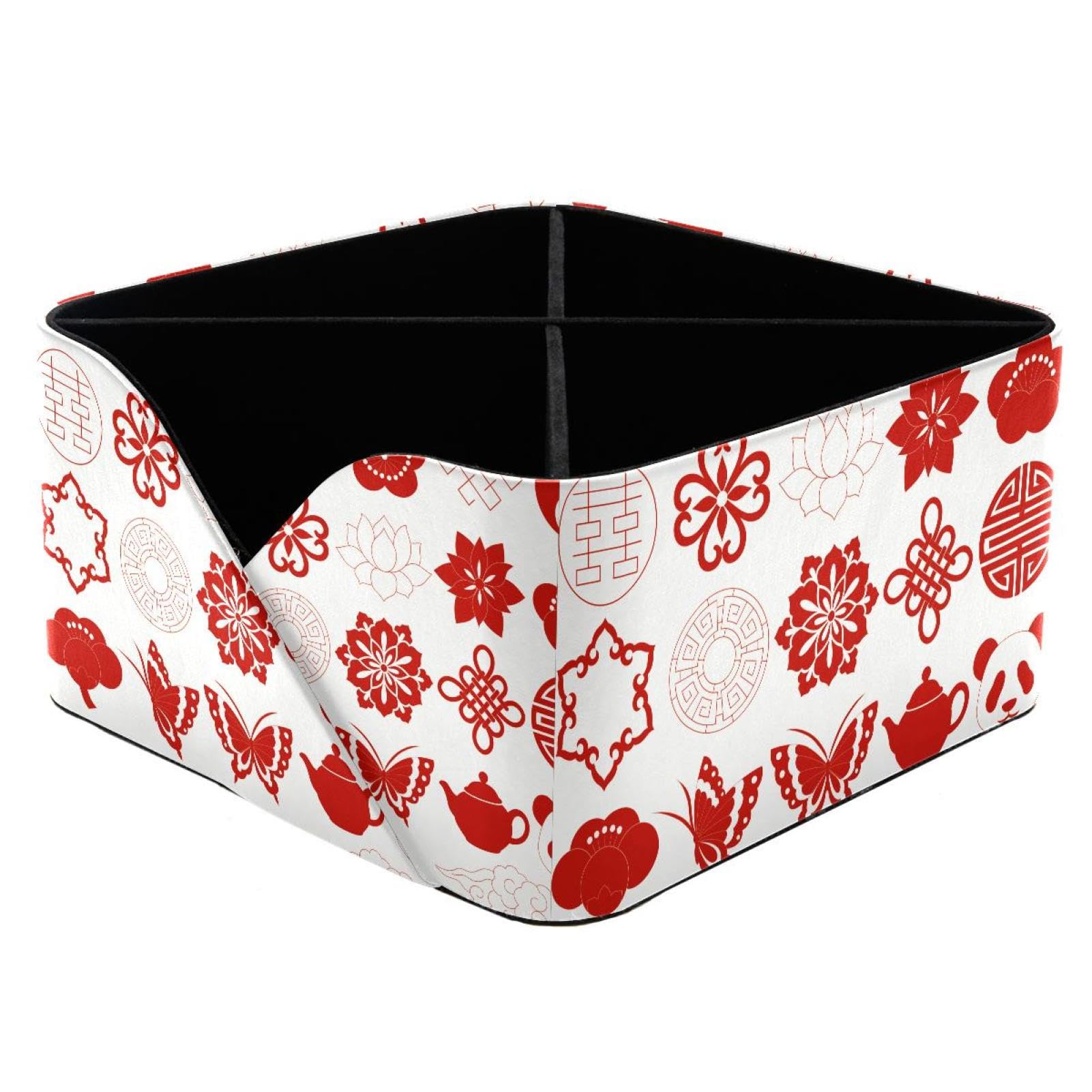 KengjuTesu Chinese Decorative Icons Desktop Organizer Pen Holder, Rectangular Pencil Cup for Office, Study and Makeup Stations