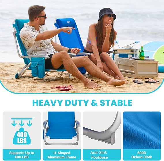 #WEJOY Beach Chairs Low Lightweight,Adjustable 4 Position for Outdoor
