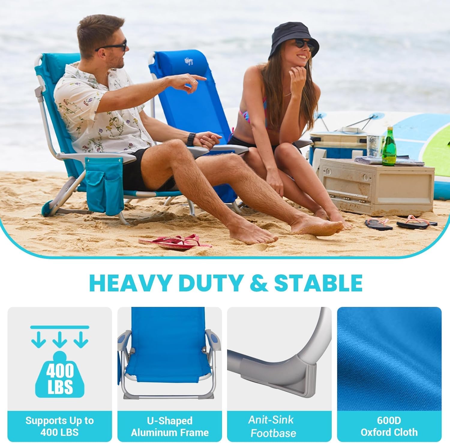 Set Van 2 Opvouwbare ANTER Campingstoelen - Zwart, Met Handige Bekerhouder