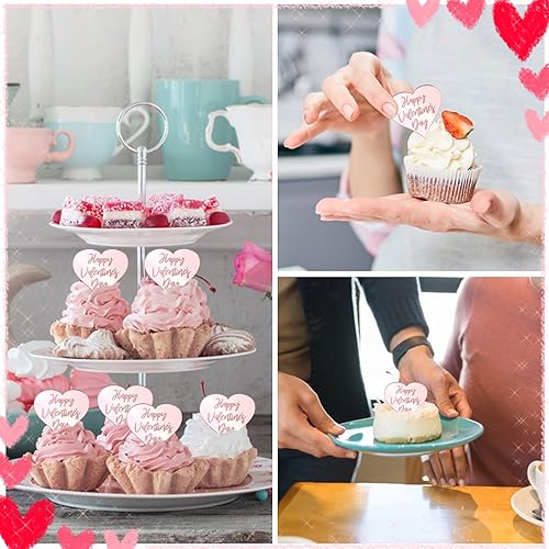 Miniatura 7 de URROMA Decoración para cupcakes de feliz día de San Valentín, 20 piezas de oro rosa con temática de amor dulce para el día de San Valentín para baby