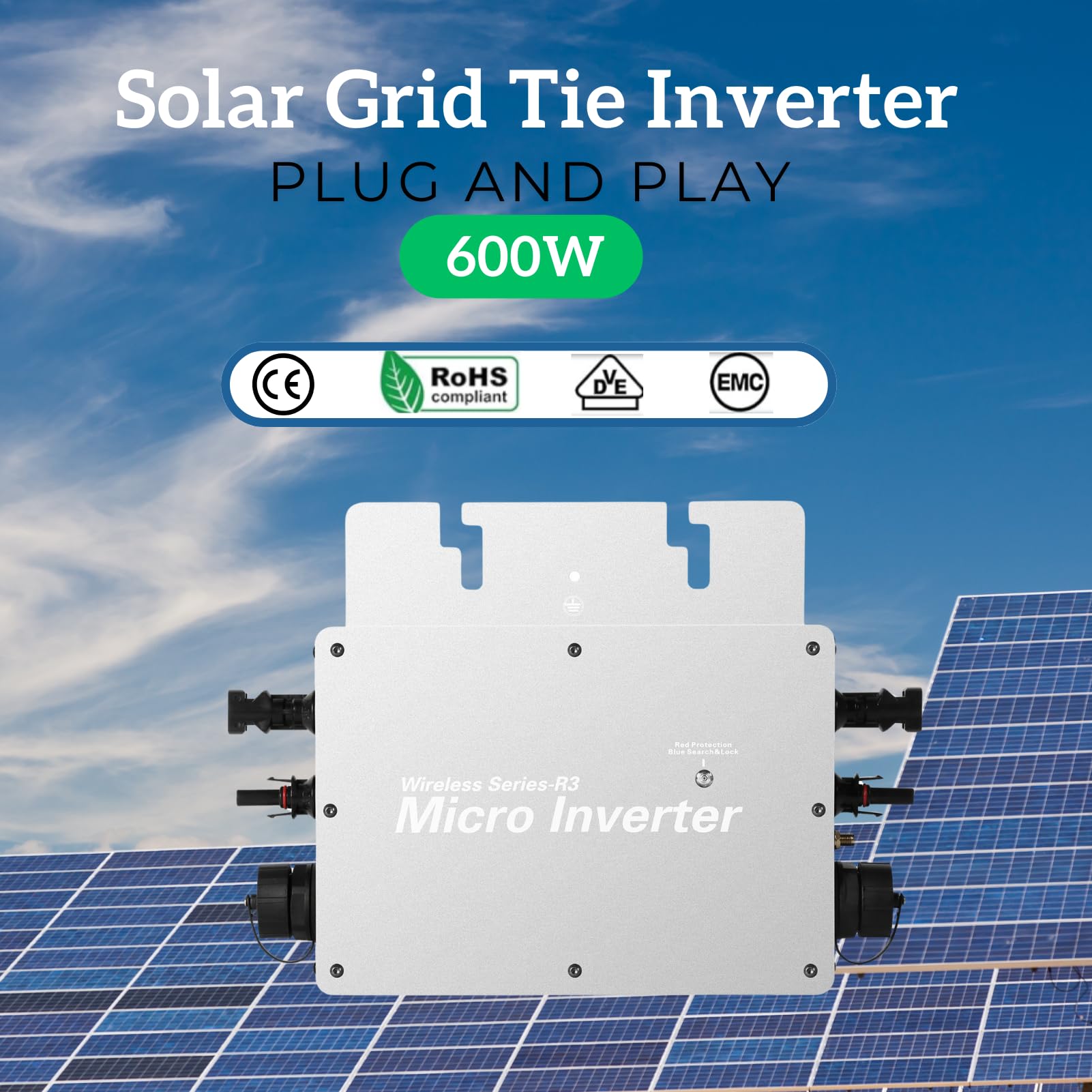Jadeshay Micro-onduleur, 600W Onduleur Solaire Convertisseurs Connectés au Réseau Micro Onduleur Solaire MPPT WiFi avec Système de Surveillance de Téléphone Portable