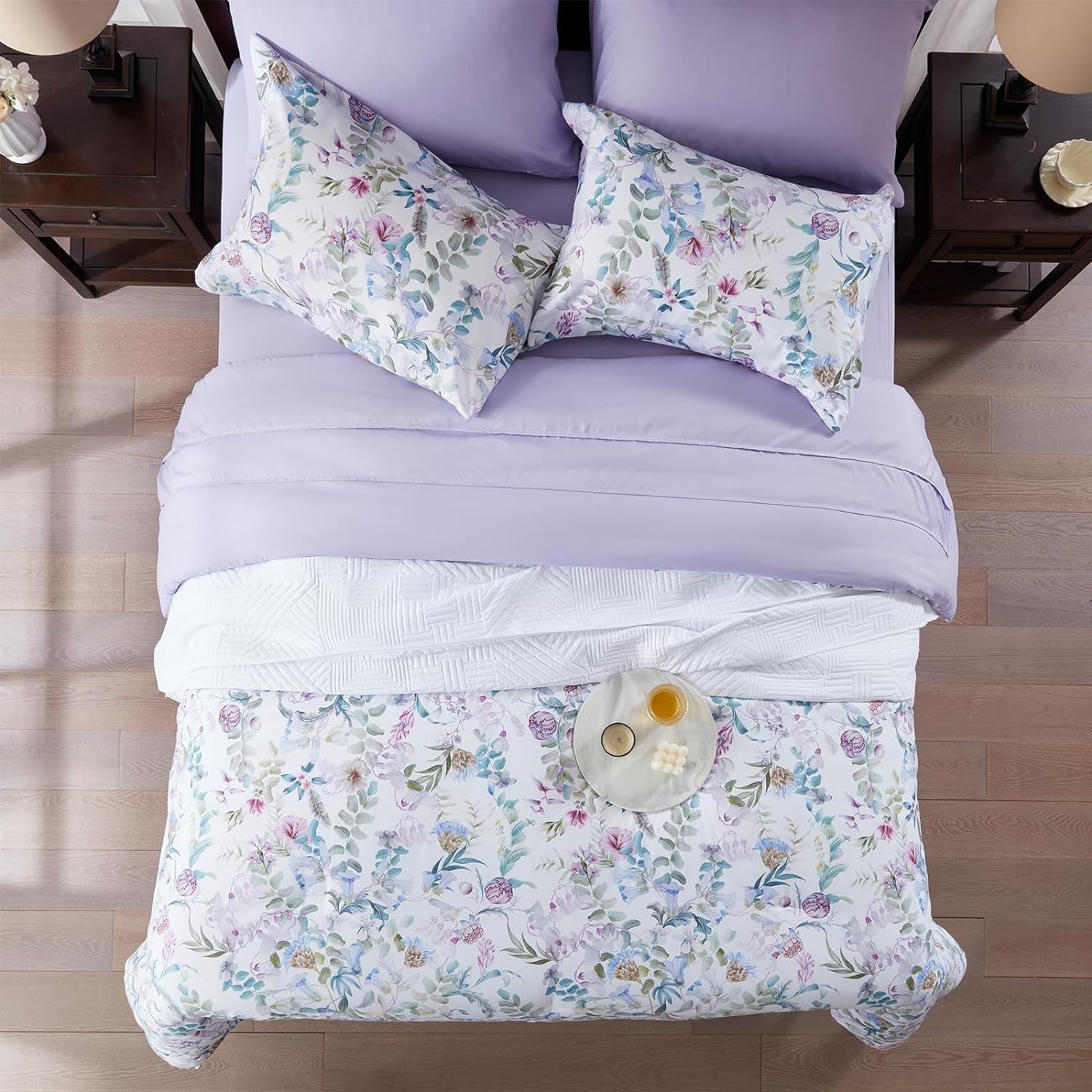 Purple Queen Comforter Set 3 Piece,All Season Ultra Soft Lightweight Down Alternative Reversible Floral Bedding Set with Comforter,Pillow Shams - Image 4