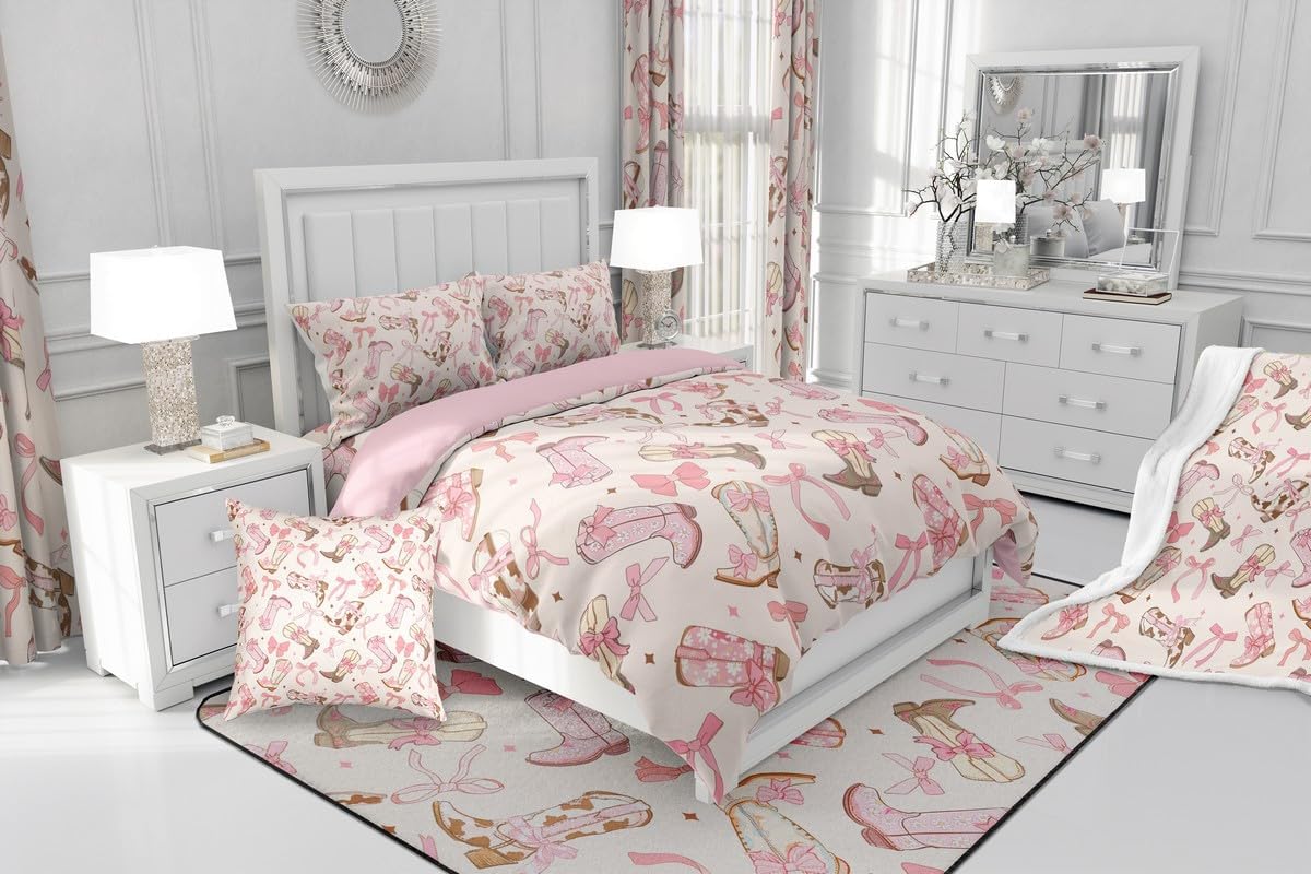 Feelyou Pink Bow Fleece Throw Blanket - Twin 60"x80" Kids Cute Bowknot Plush Sherpa Blanket for Boys & Girls