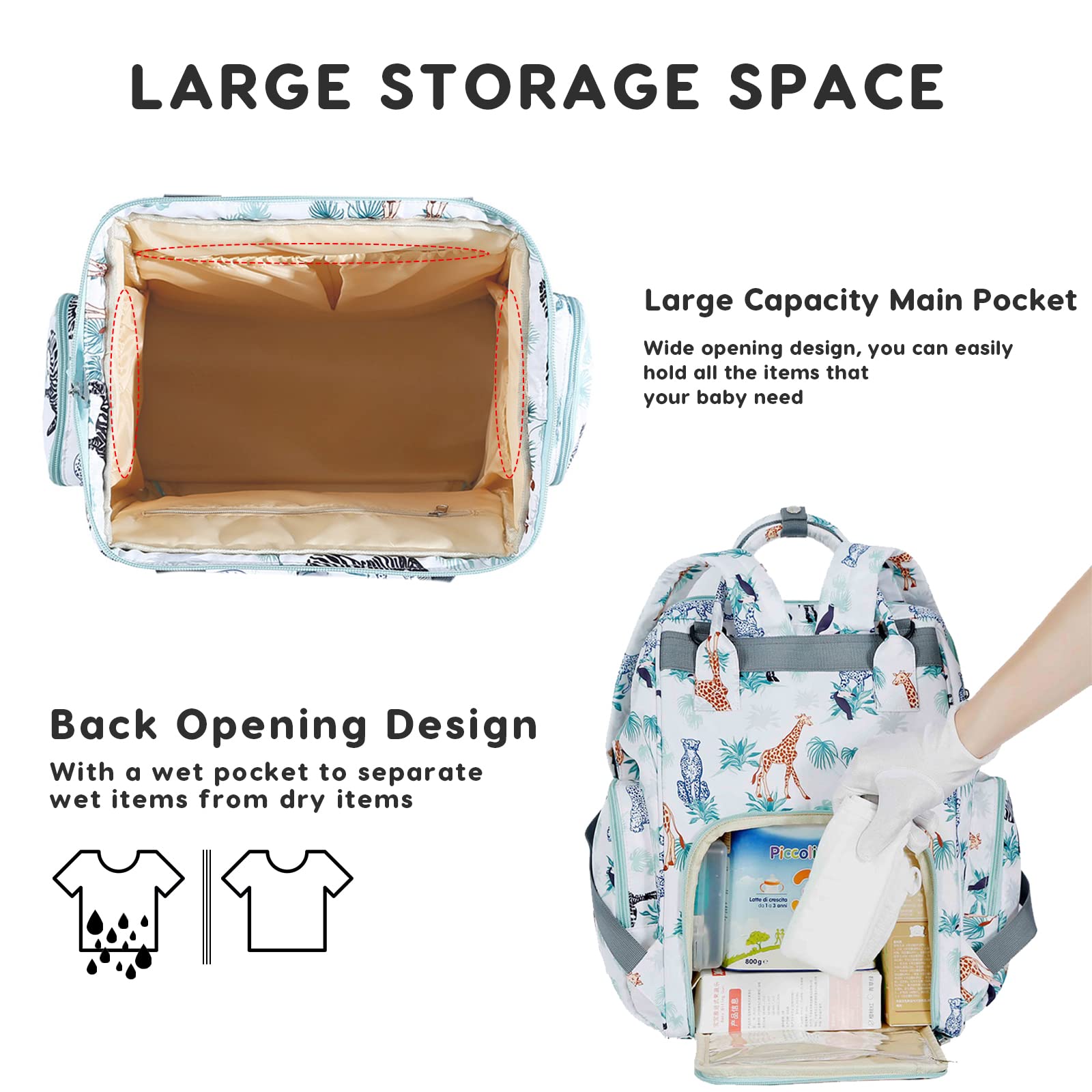 SONARIN Multifunzionale Impermeabile Zaino Fasciatoio,Grande Capacità Borsa per Pannolini Zaino Mamma Neonato Viaggio Borsa Fasciatoio con Fasciatoio & Ganci per Passeggino(Fiori)