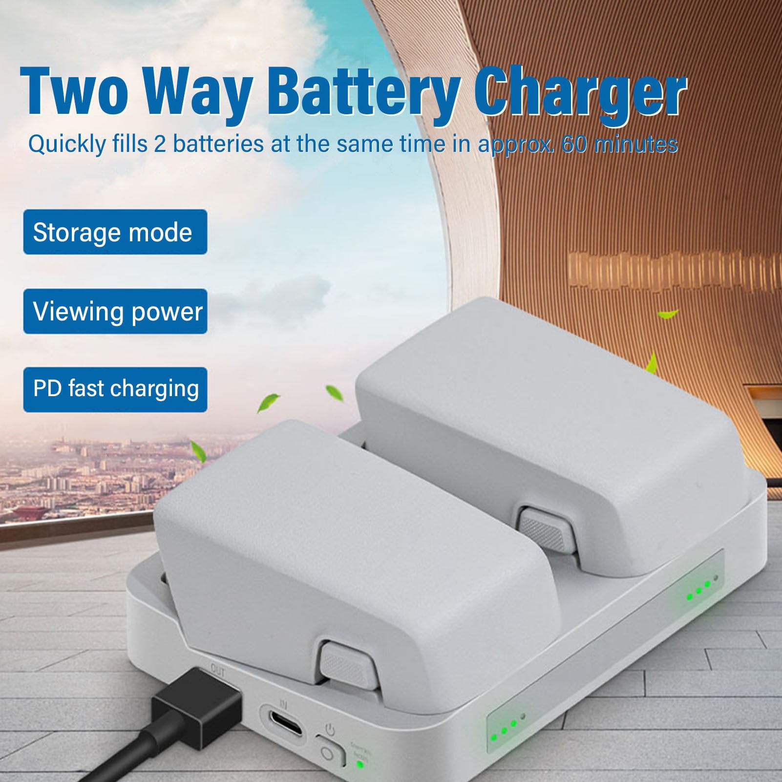 Cryfokt Fast Dual Battery Charger for Drone with LED Indicator | Hub di ricarica efficiente, funzionalità power bank, abbinamento automatico della ricarica, modalità di cura della batteria