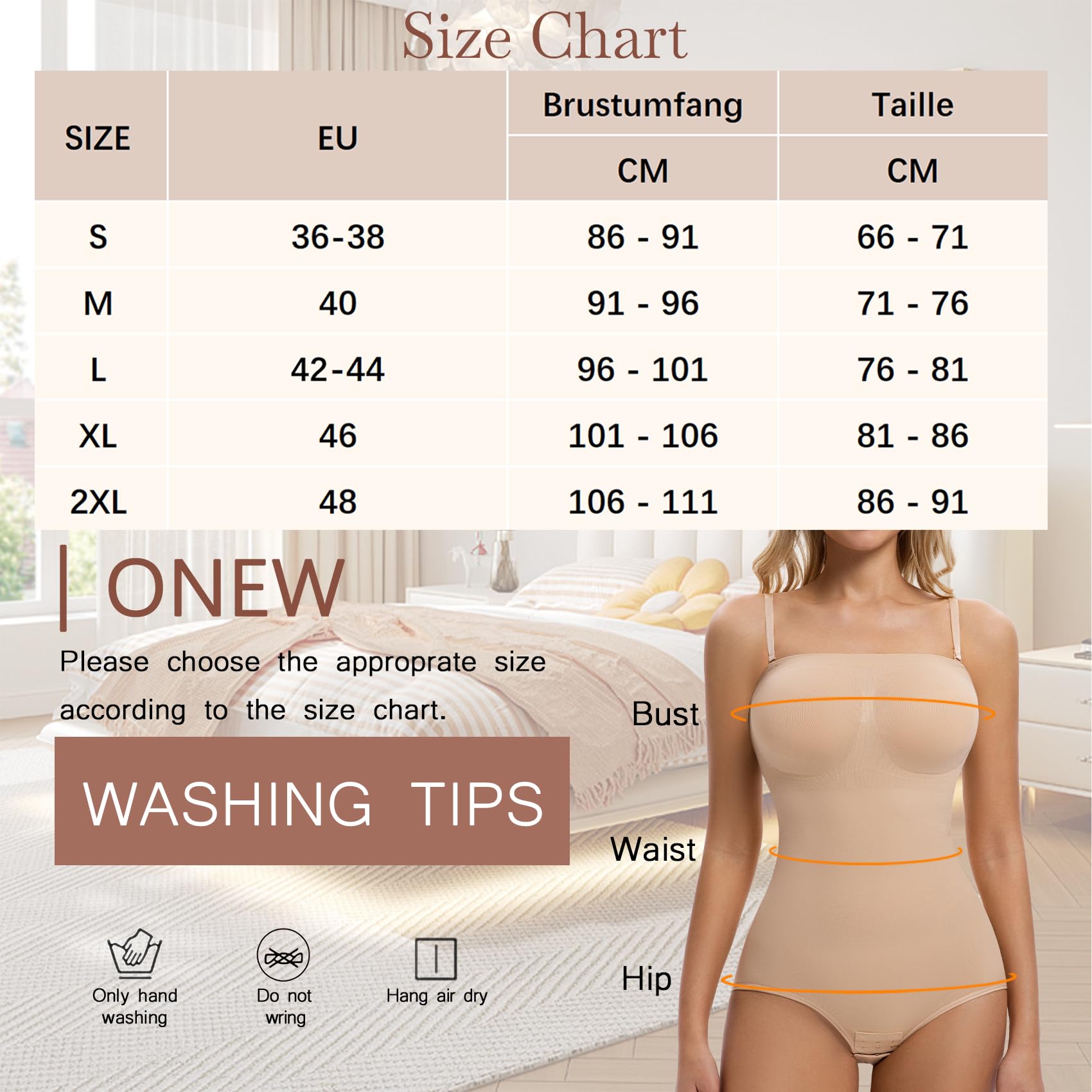 ONEW Body Gainant Bandeau sans Bretelles Femme Body Sculptant Ventre Plat avec Bretelles Spaghetti Amovibles Gaine Amincissante Invisible Shapewear Bodysuit Body Shaper