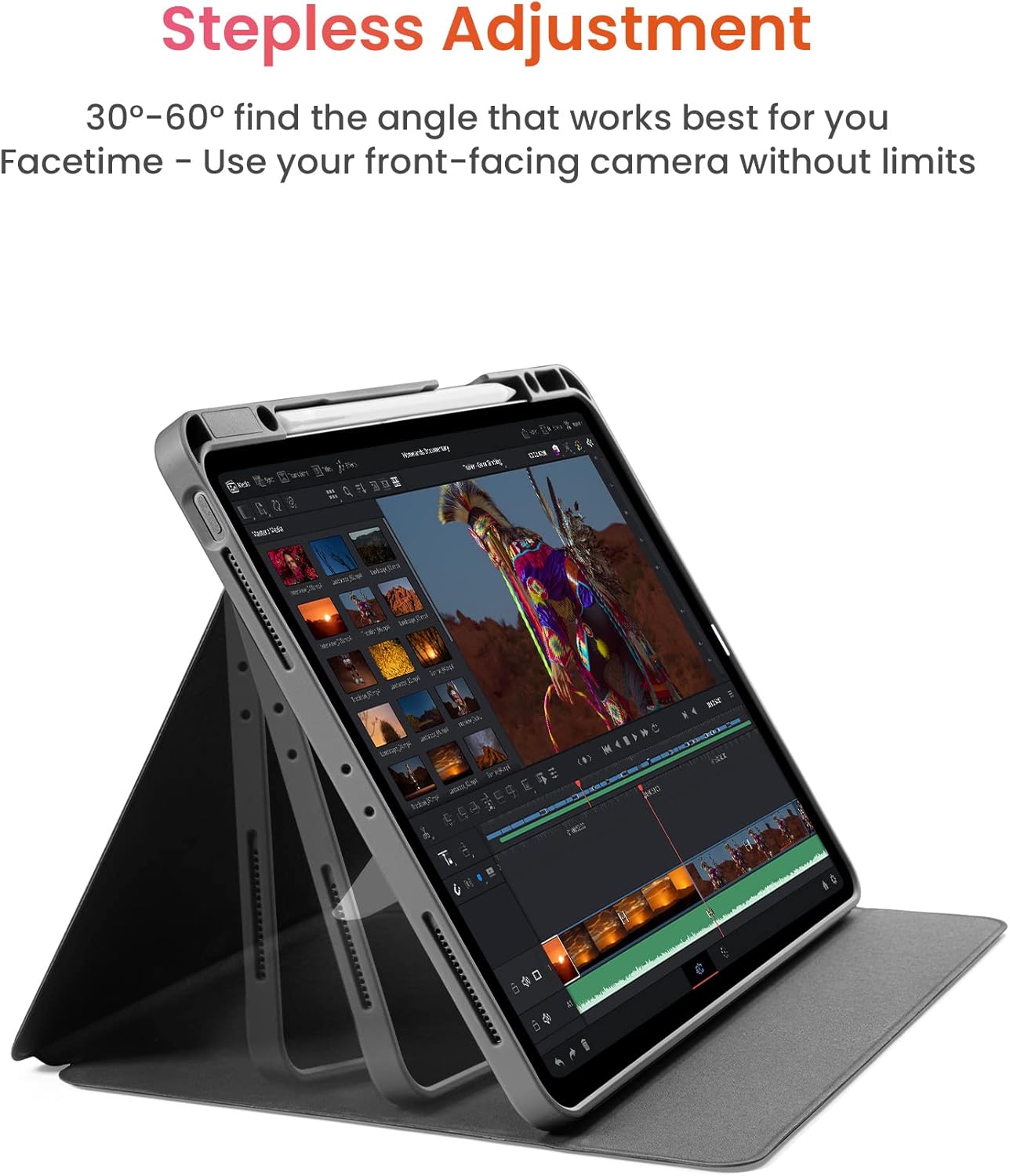 tomtoc Vertical iPad Pro Tri-Mode Case for 12.9 Inch iPad Pro 6th/5th Gen (M2&M1), Protective Case with iPad Pencil Holder, Magnetic Kickstand for 3 Use Modes, Support iPad Pencil Wireless Charging
