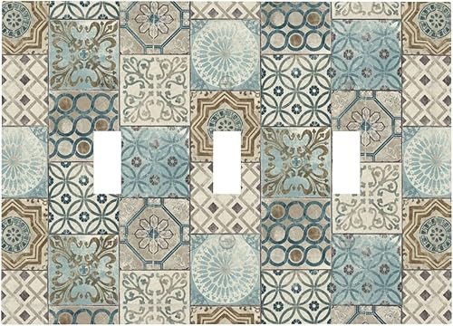 Miniatura 102 de Azulejo mediterráneo azul de 1 banda cubierta de toma de corriente Talavera mosaico mexicano marroquí mosaico dispositivo de palanca individual