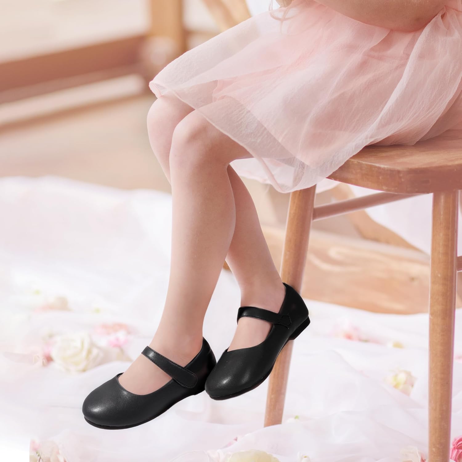 PANDANINJIA Girls Dress Shoes Toddler Flower Girl Kids Mary Jane Shoes Ballet Flats School Wedding Party Church Girls Shoes - Image 3