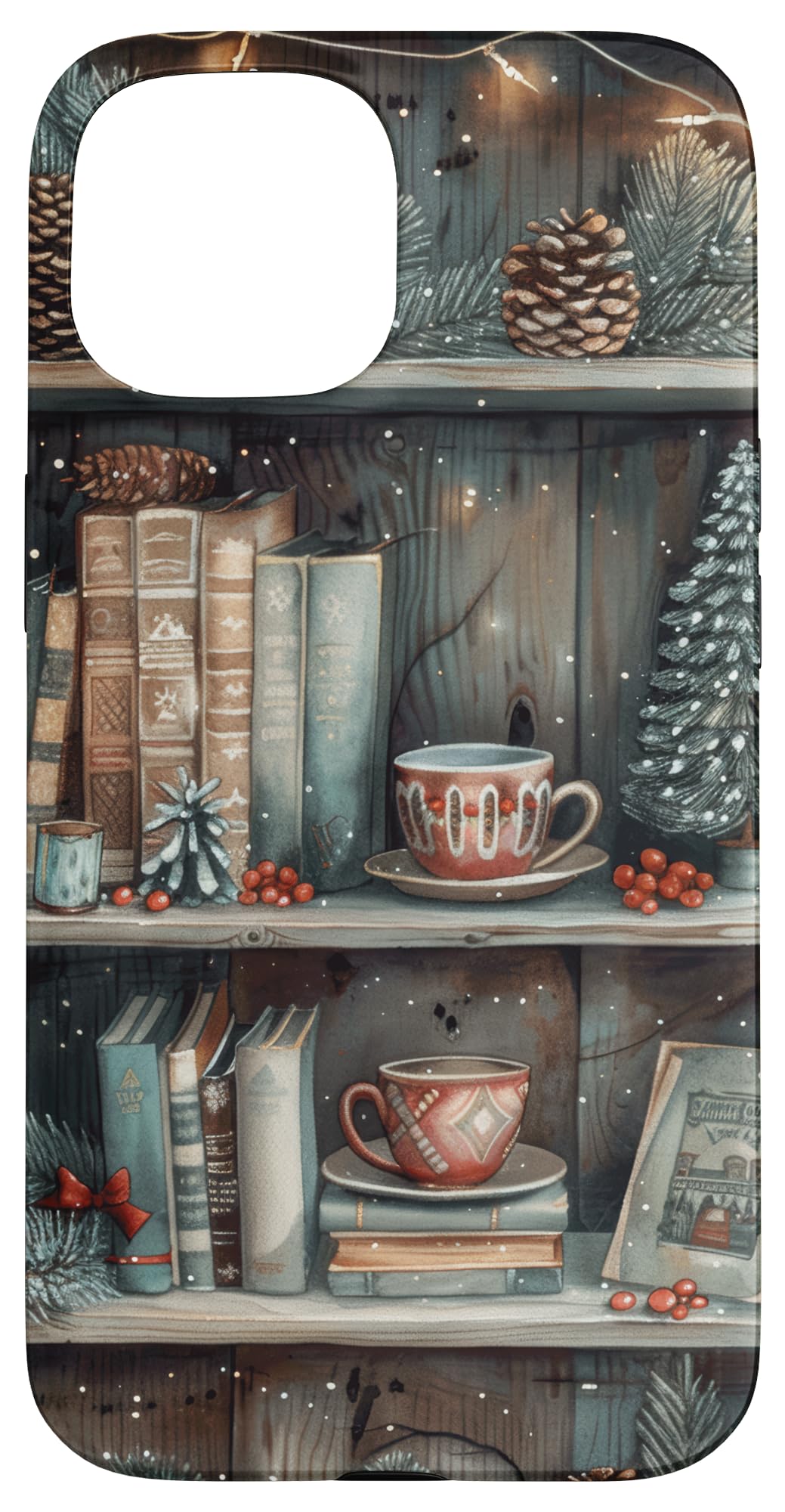 Bookish Christmas Bookshelf Library Reader Reading Holiday Case for iPhone 15