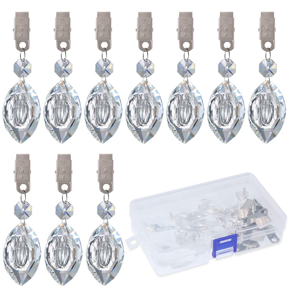 Swpeet Eye 10Pcs Tablecloth Weights With Metal Clip Kit, Crystal Glass Teardrop Prisms Pendant For Outdoor Picnic Tables