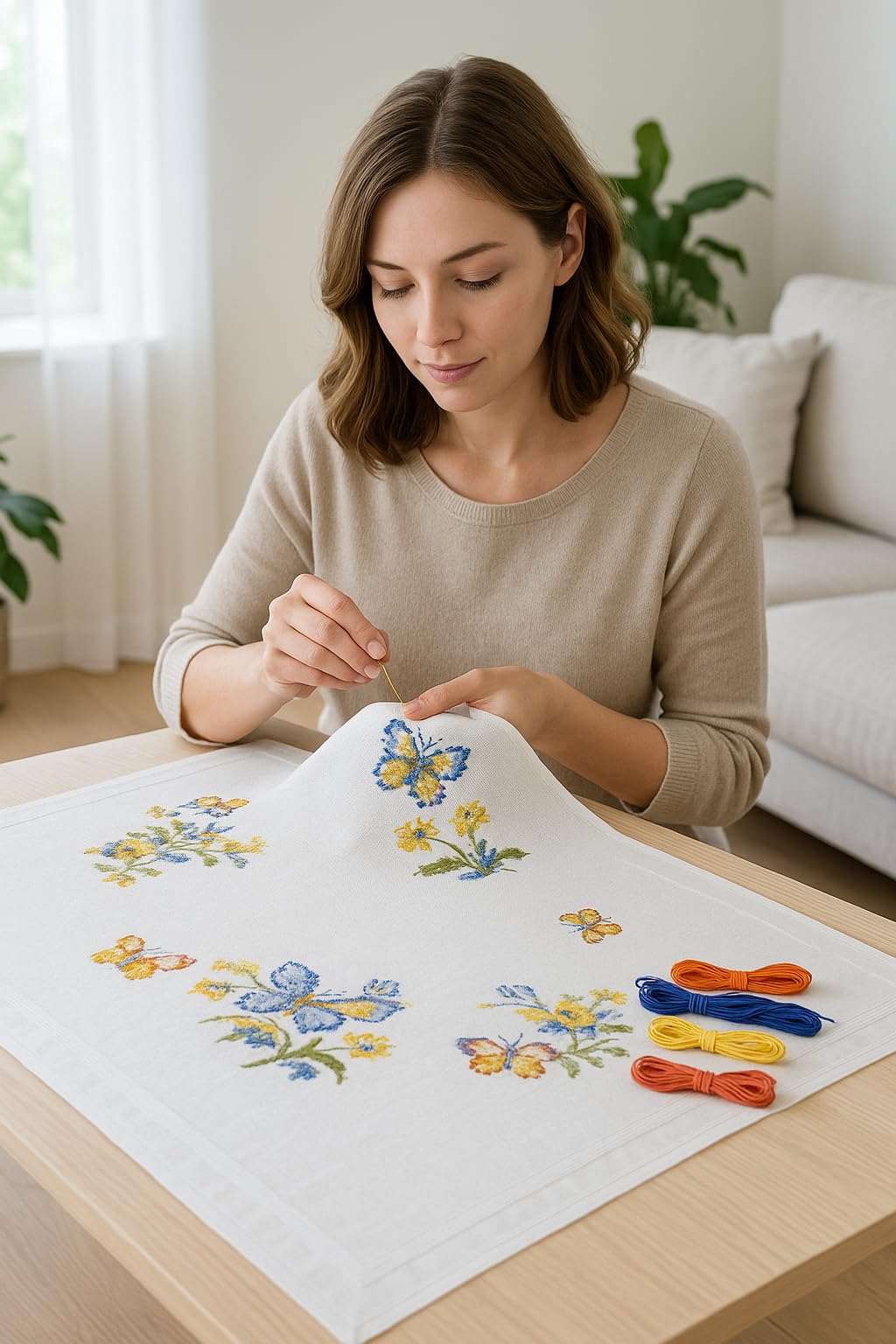 KAMACA Set da ricamo a punto croce, motivo: animali, prestampati, con filo da ricamo e istruzioni per ricamo fai da te per adulti (farfalle 80 x 80 cm)