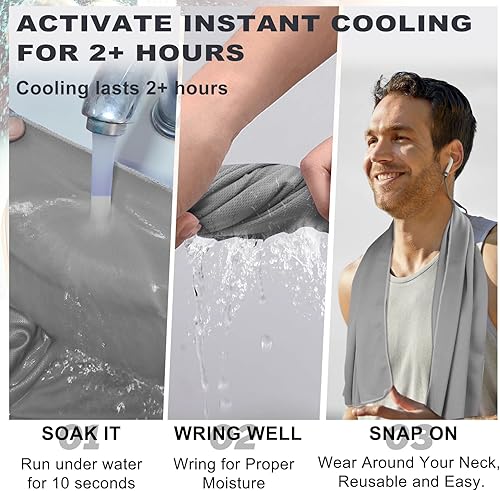 Miniatura 2 de Toalla refrescante para cuello y cara, 43.3 x 15.7 pulgadas, microfibra de secado rápido, ideal para climas cálidos, gimnasio, fitness, campamento,