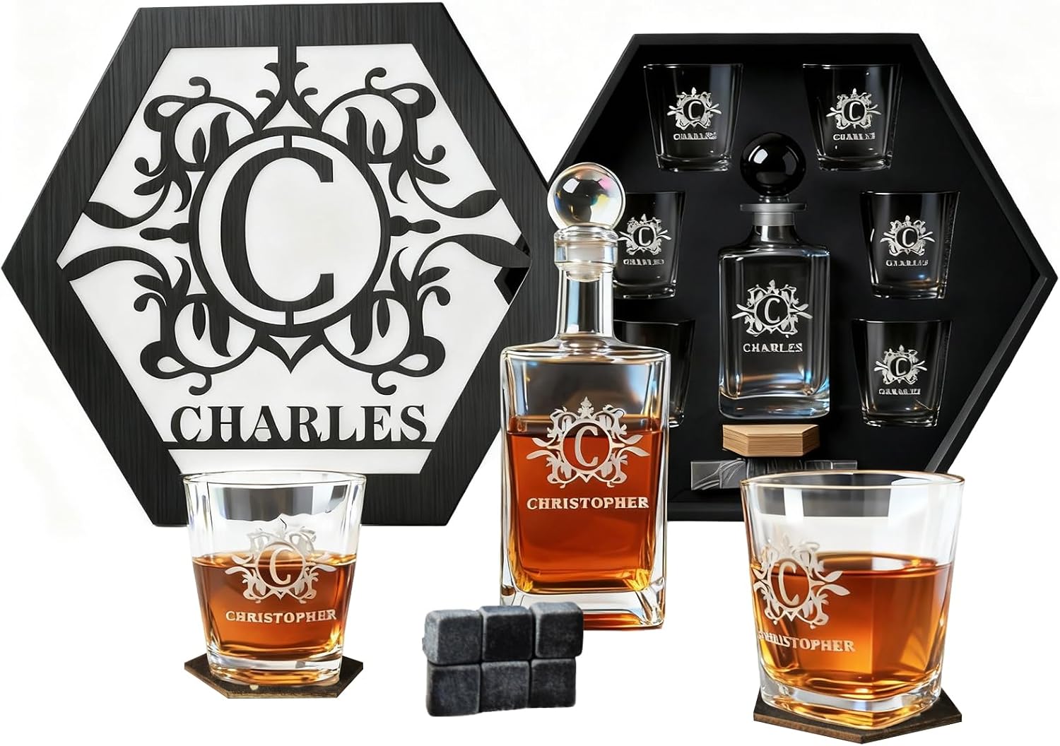 Custom Whiskey Decanter Set,Personalized Gifts for Men,Christmas, Dad Father,Birthday Anniversary,Retirement Gifts