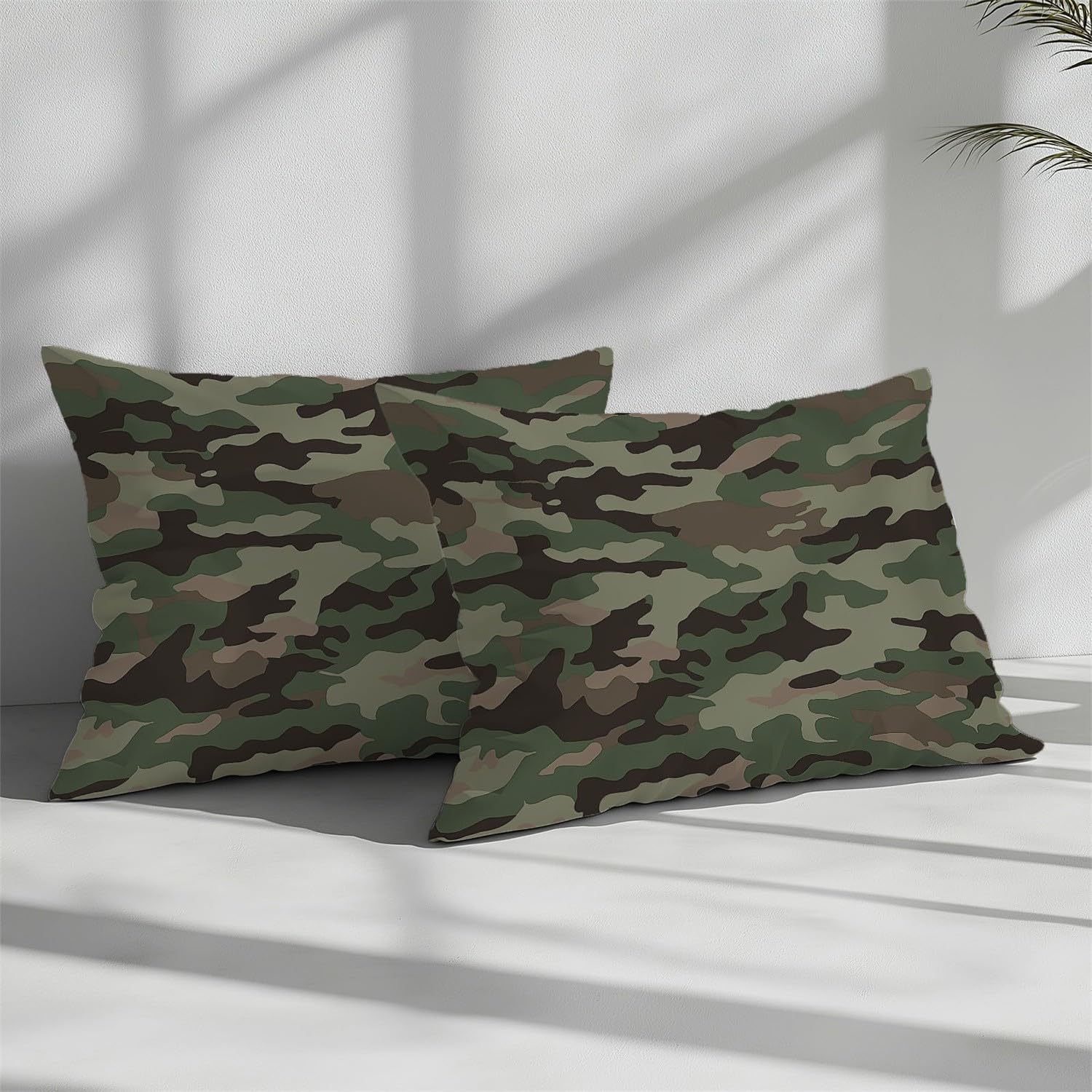 Funda Nórdica Reversible Cama 150, 220 x 240 cm Estampado Funda nórdica Microfibra con Cremallera, Ropa de Cama con 1 Funda nórdica y 2 Fundas de Almohada Camuflaje Militar Camuflaje Verde Claro