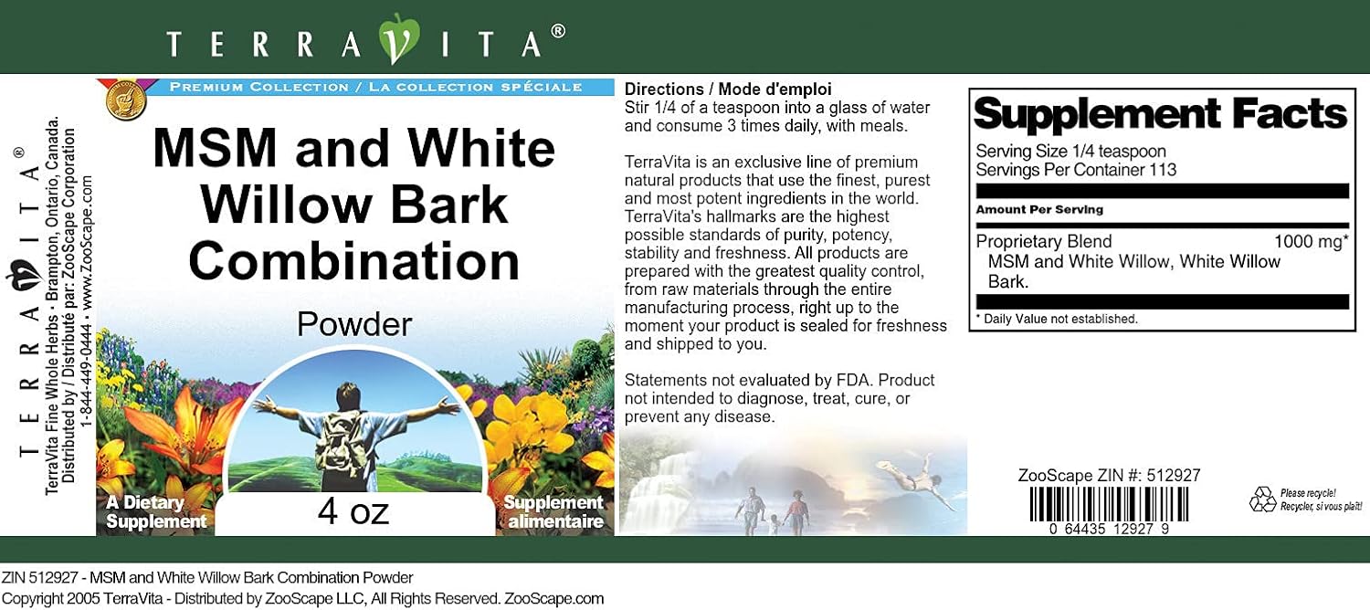 MSM and White Willow Bark Combination Powder (4 oz, ZIN: 512927) - 3 Pack