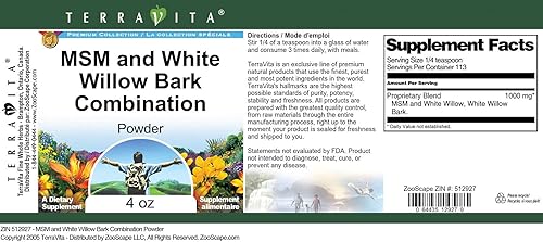 Miniatura 3 de MSM y polvo combinado de corteza de sauce blanco (4 oz, ZIN 512927)